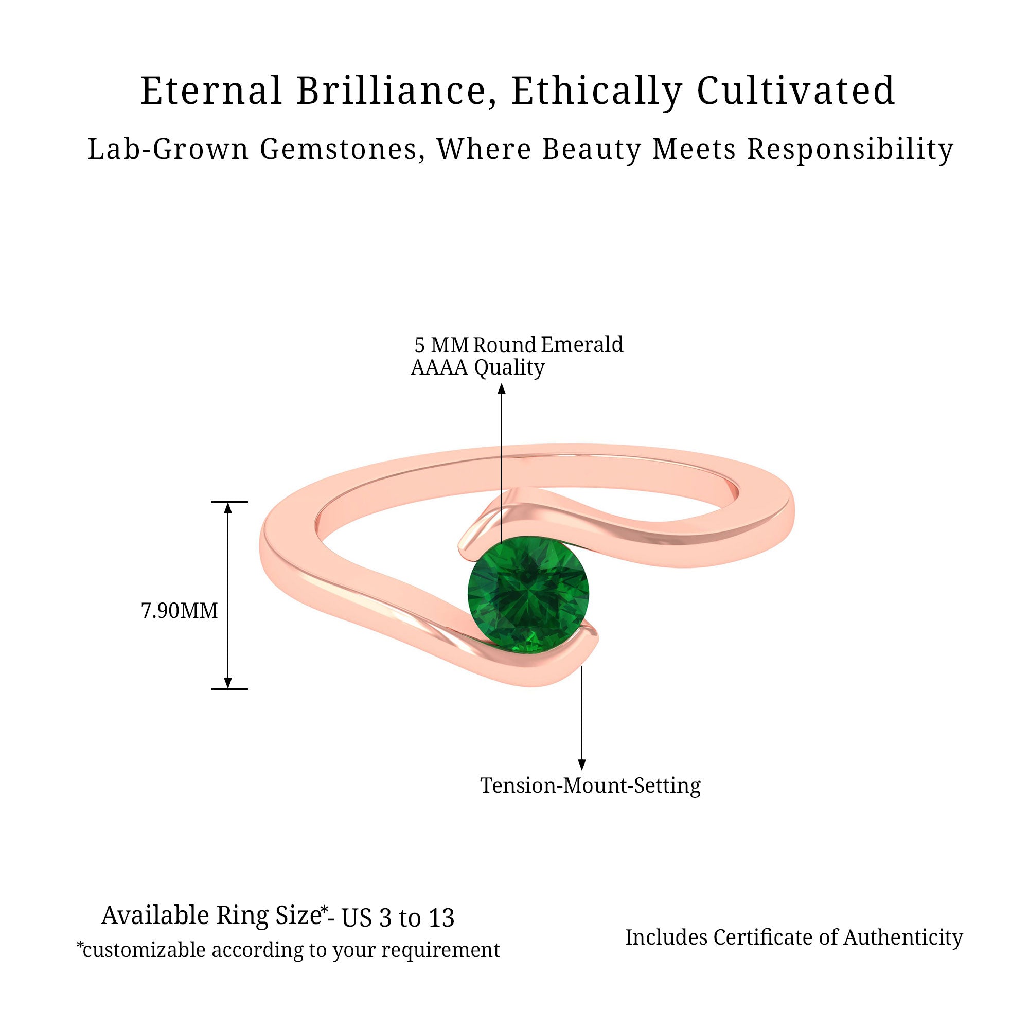 Vibrant Grown Labs-Lab Grown Emerald Solitaire Promise Ring