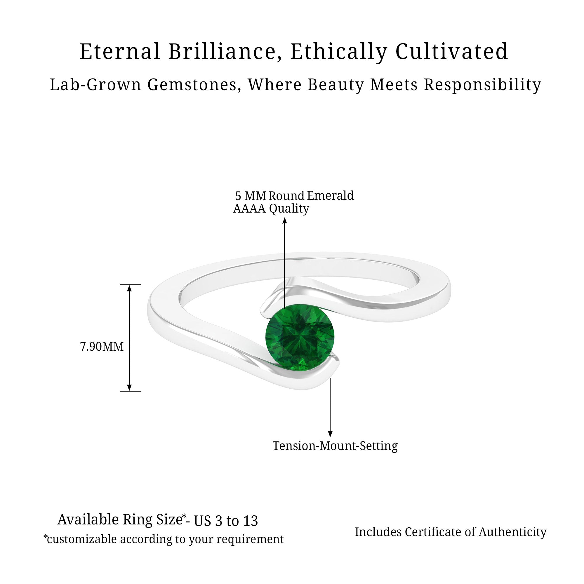 Vibrant Grown Labs-Lab Grown Emerald Solitaire Promise Ring