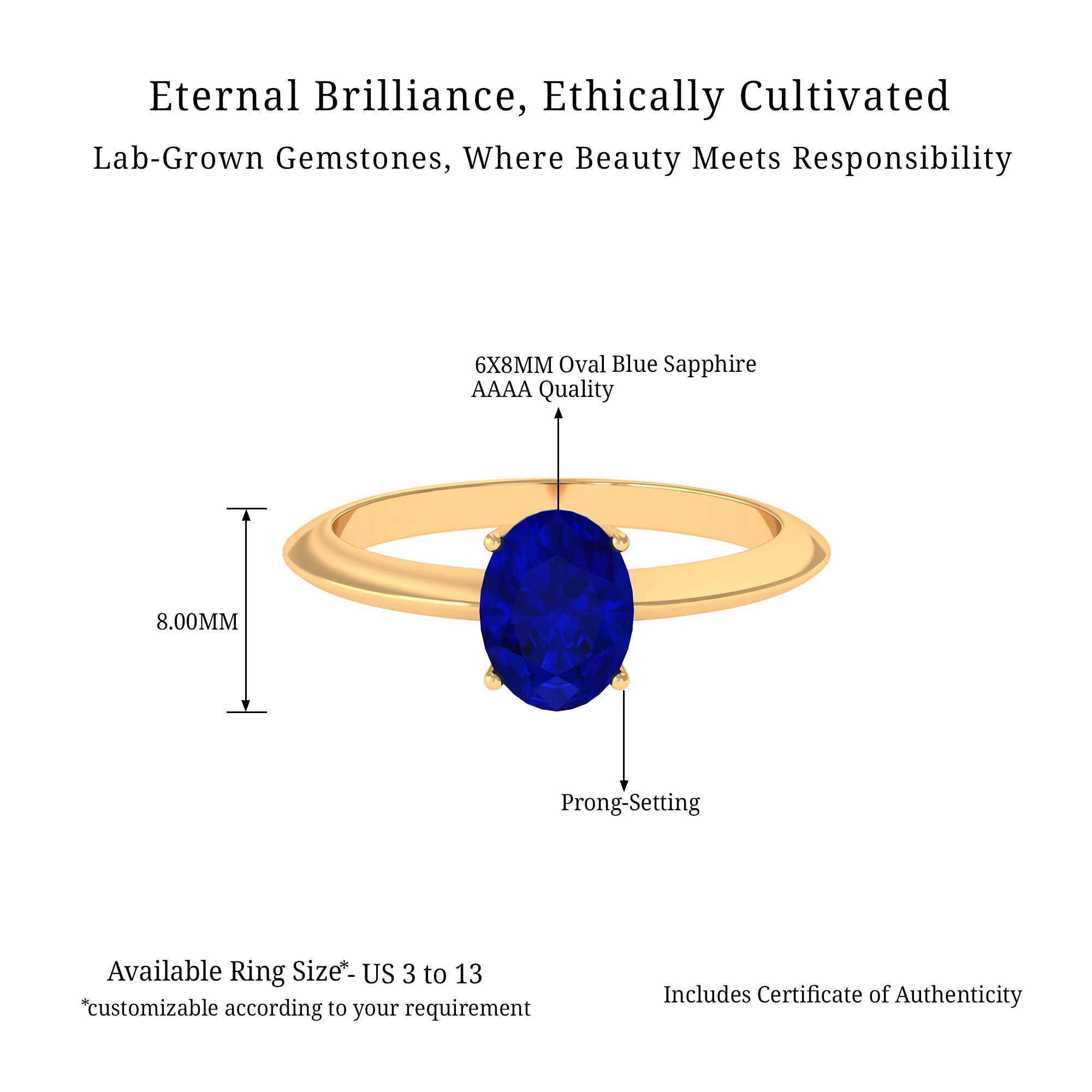 Vibrant Grown Labs-Lab Grown Blue Sapphire Oval Solitaire Engagement Ring