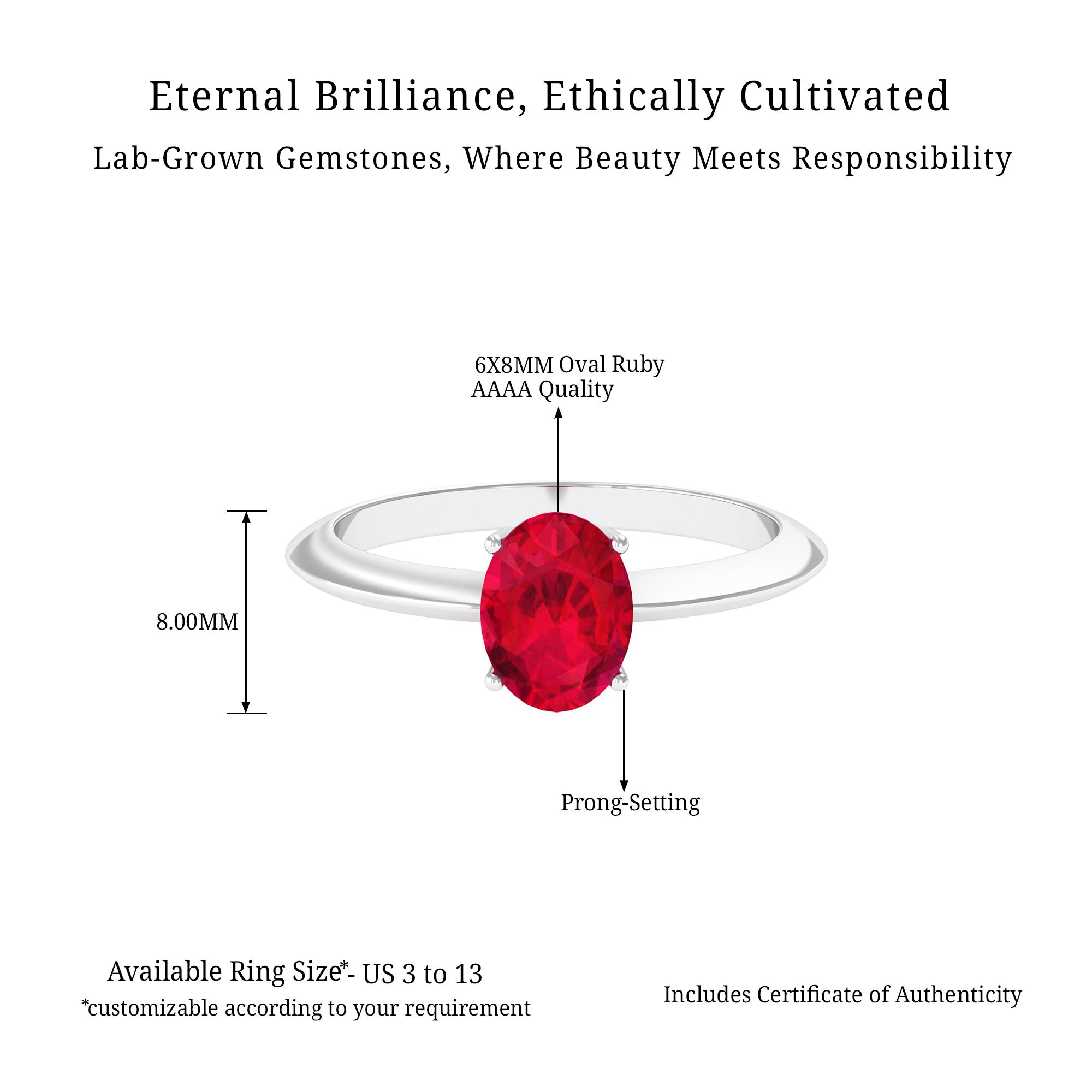 Vibrant Grown Labs-Oval Shape Lab Grown Ruby Solitaire Engagement Ring