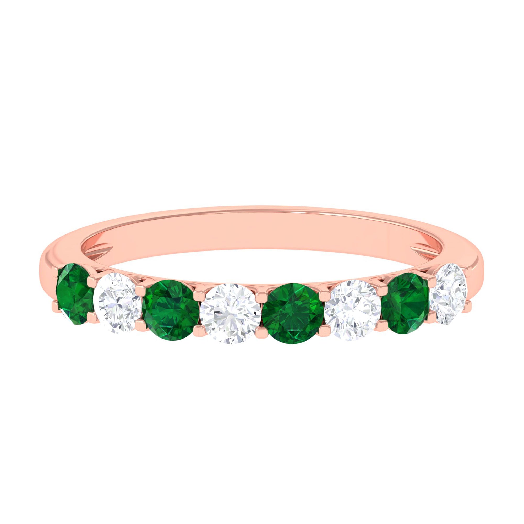 Vibrant Grown Labs-Minimal Half Eternity Band Ring with Lab Created Emerald