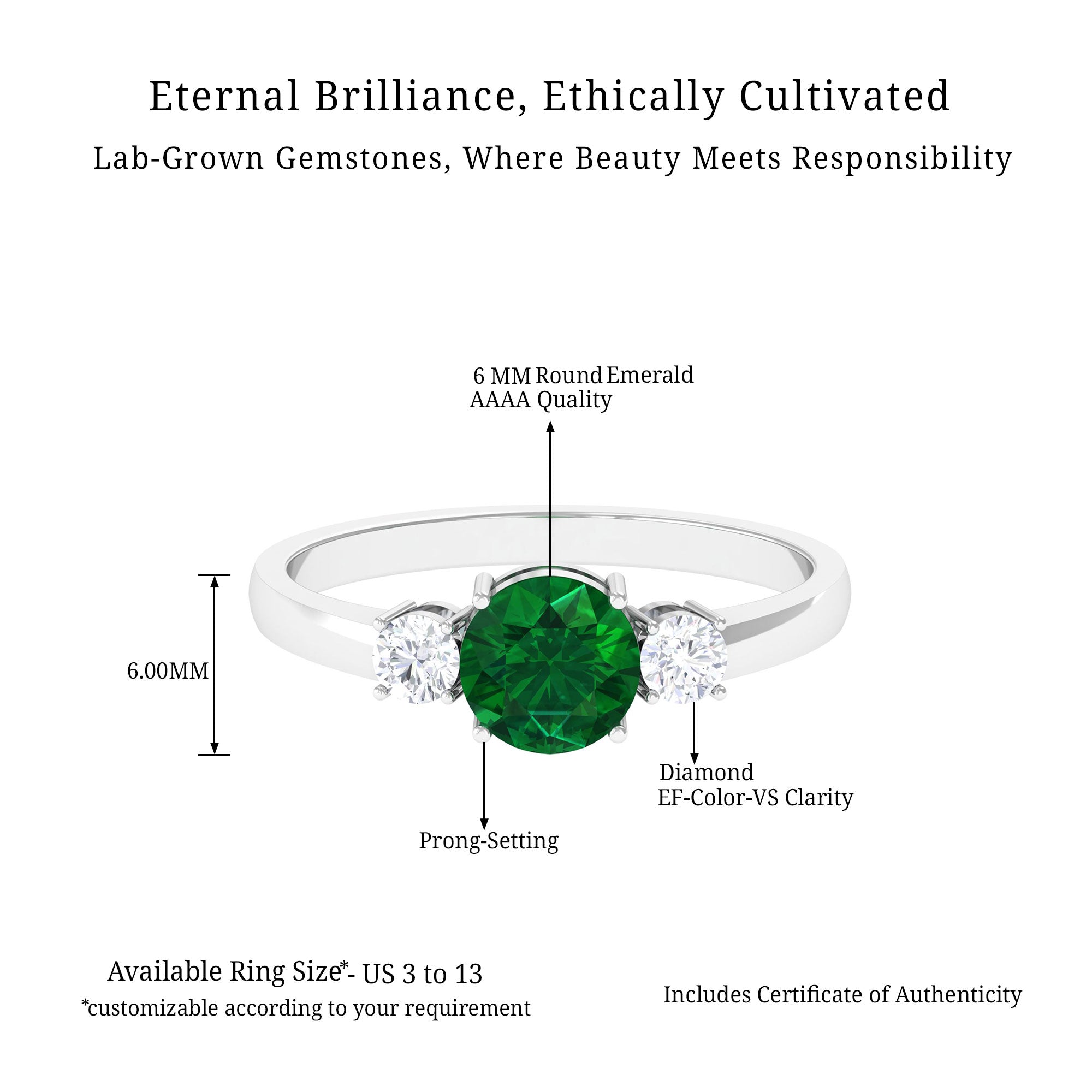 Vibrant Grown Labs-Lab Created Emerald Solitaire Promise Ring