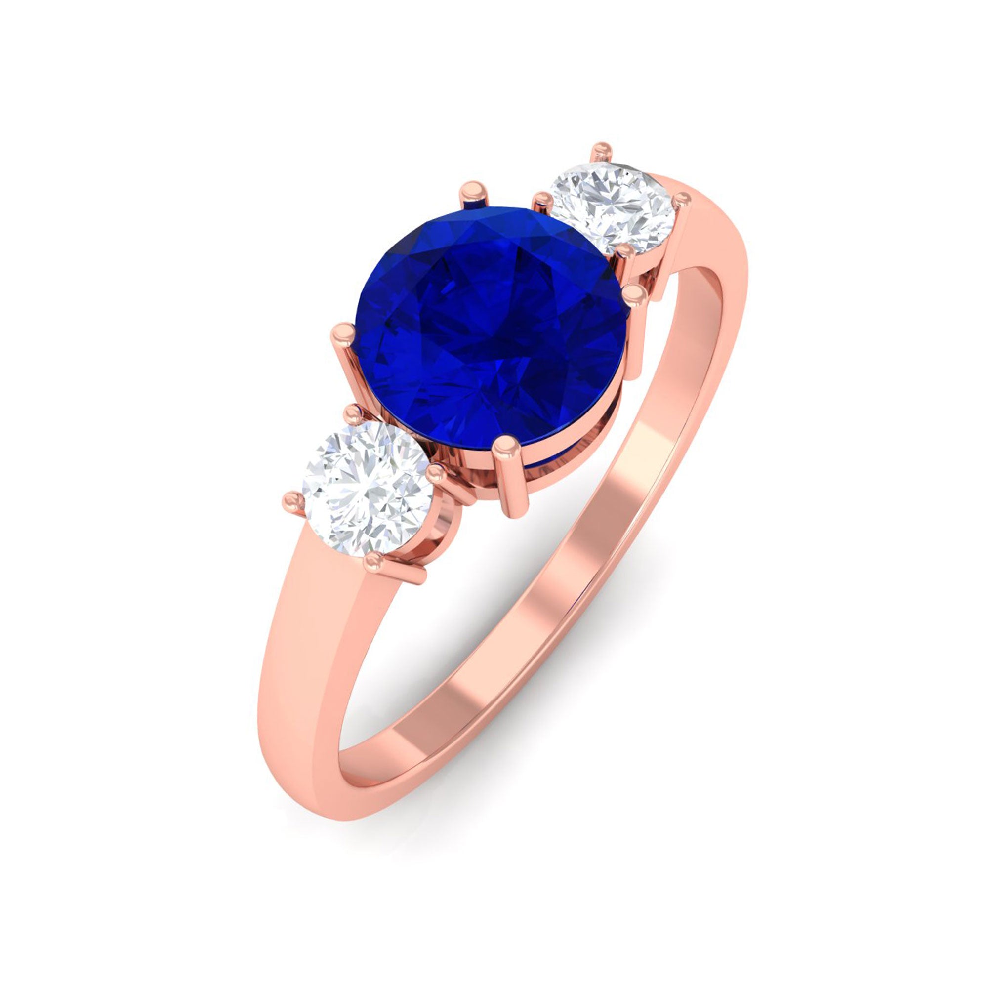 Vibrant Grown Labs-Three Stone Engagement Ring with Lab Grown Blue Sapphire