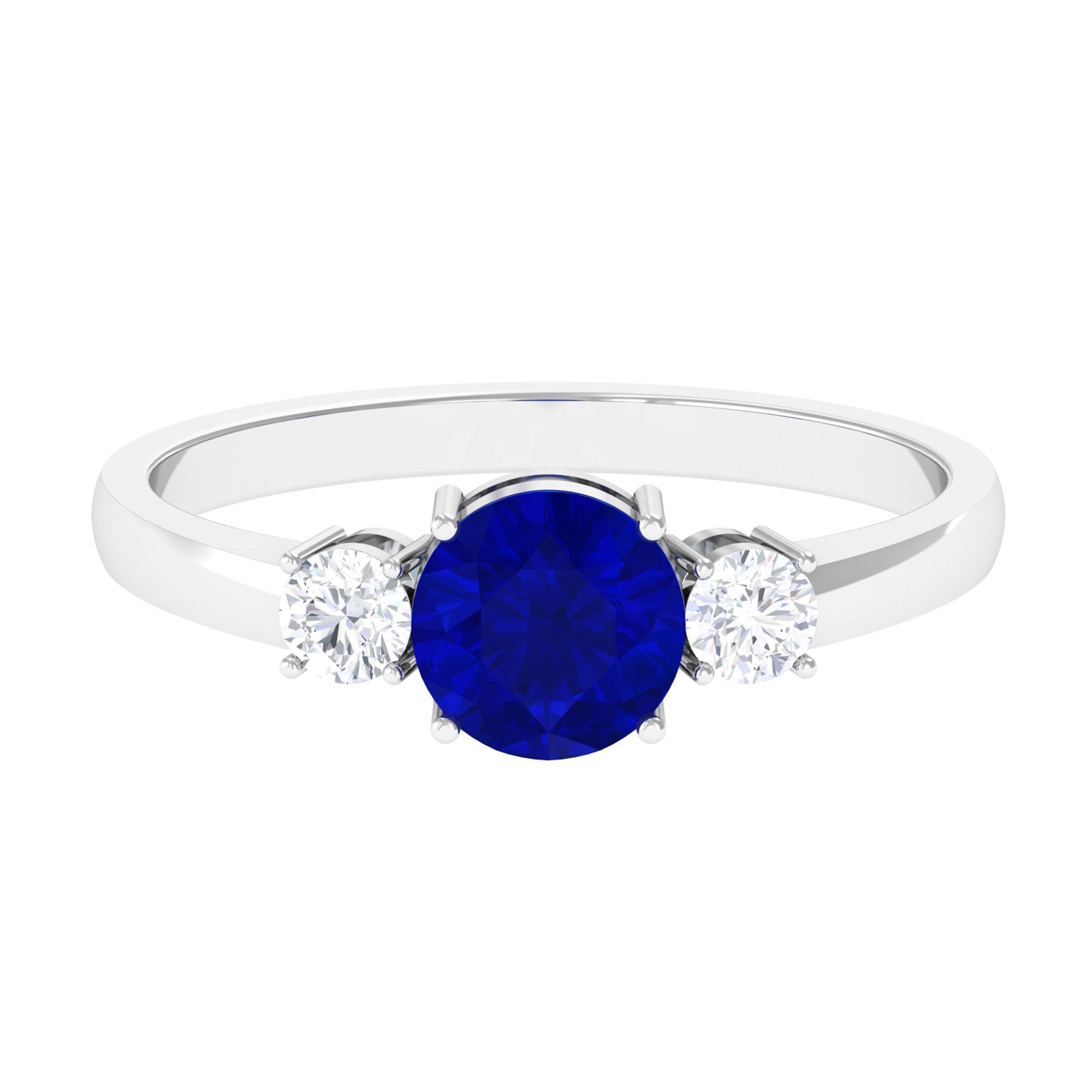 Vibrant Grown Labs-Three Stone Engagement Ring with Lab Grown Blue Sapphire