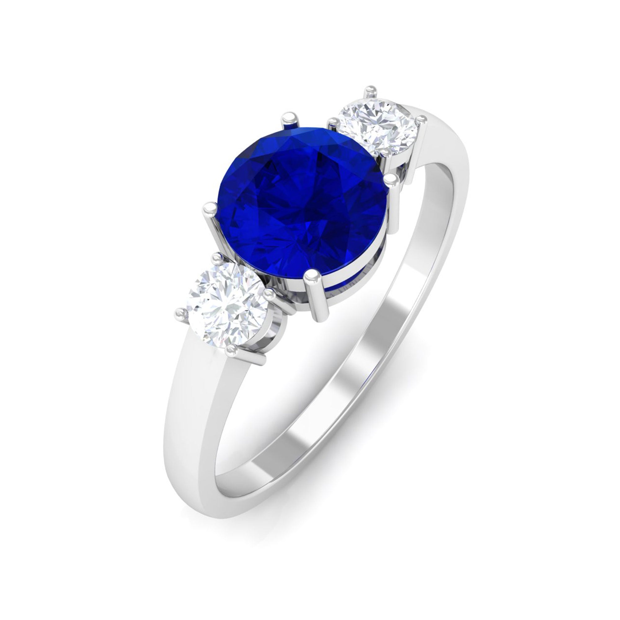 Vibrant Grown Labs-Three Stone Engagement Ring with Lab Grown Blue Sapphire