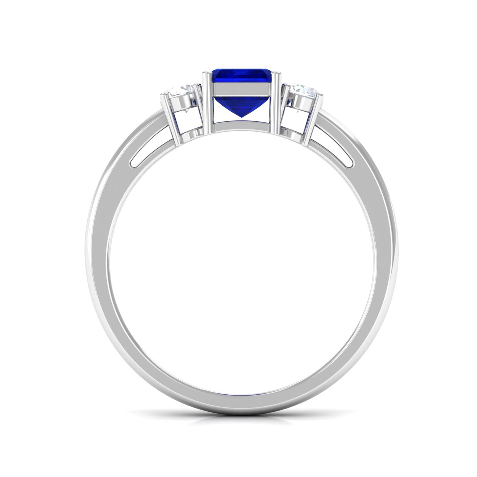 Vibrant Grown Labs-Emerald Cut Lab Grown Blue Sapphire Solitaire Engagement Ring