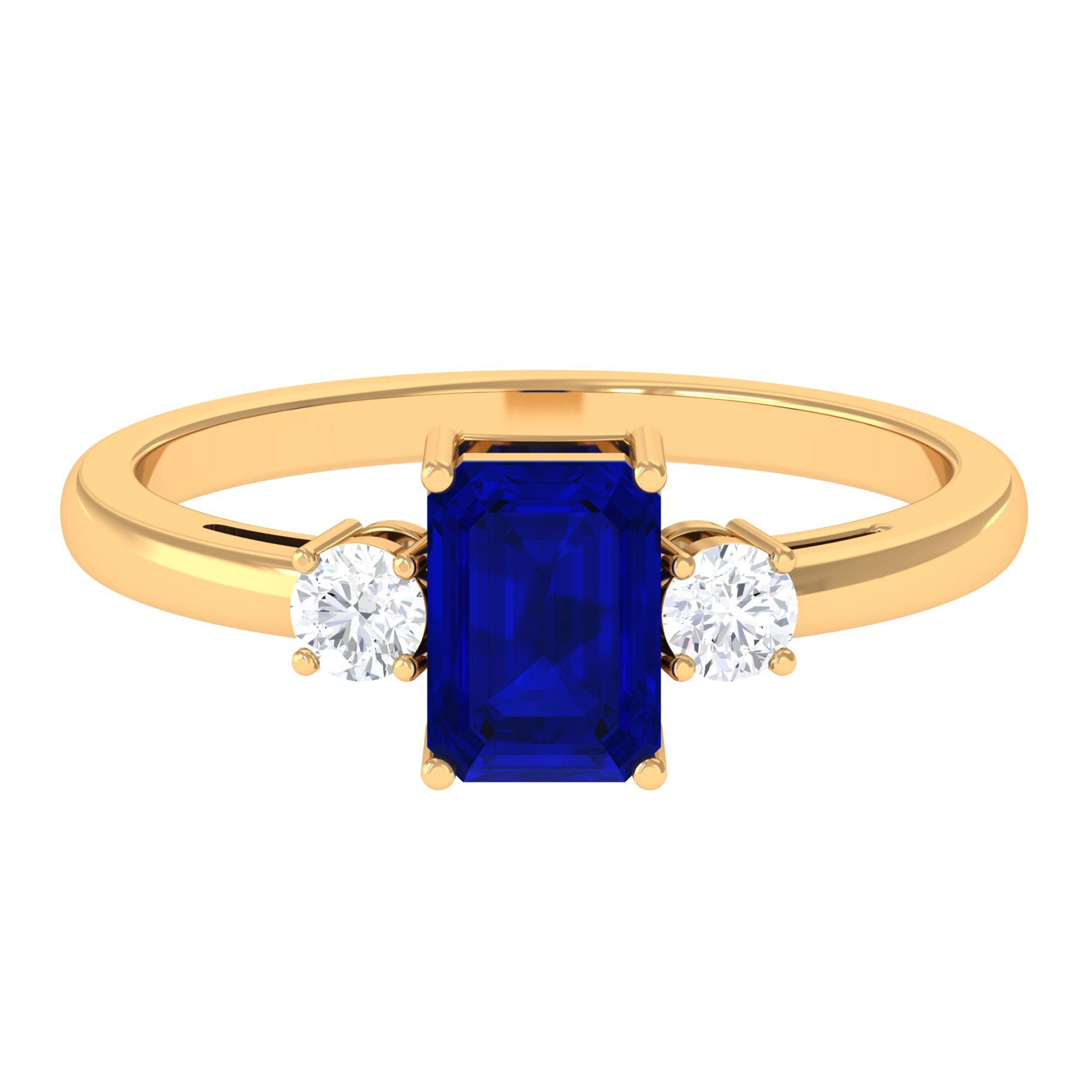 Vibrant Grown Labs-Emerald Cut Lab Grown Blue Sapphire Solitaire Engagement Ring