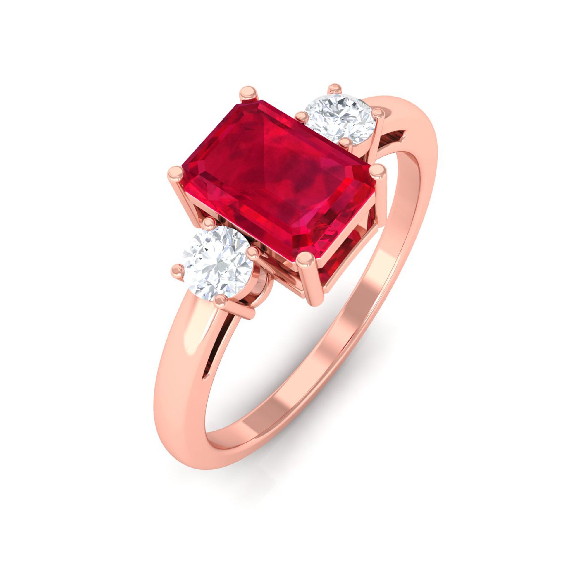 Vibrant Grown Labs-Emerald Cut Lab Grown Ruby Solitaire Engagement Ring