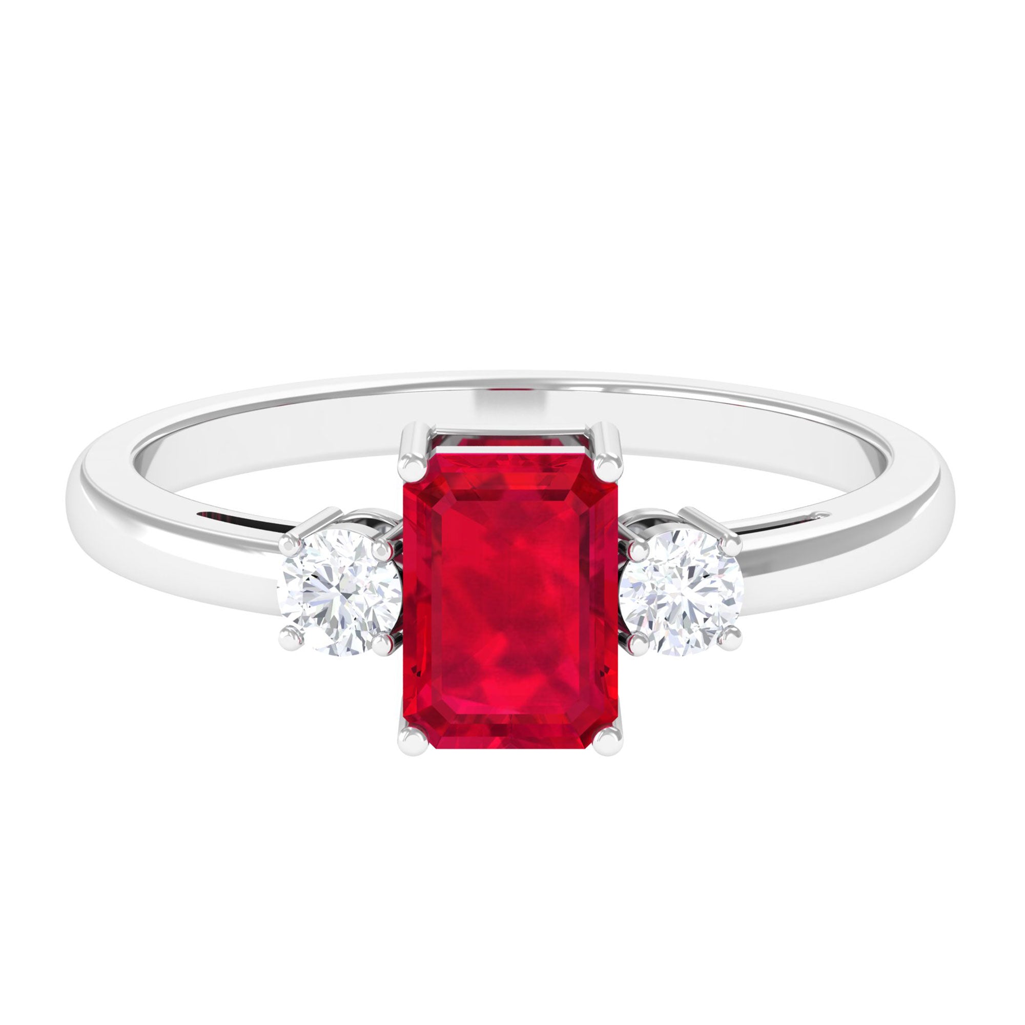 Vibrant Grown Labs-Emerald Cut Lab Grown Ruby Solitaire Engagement Ring