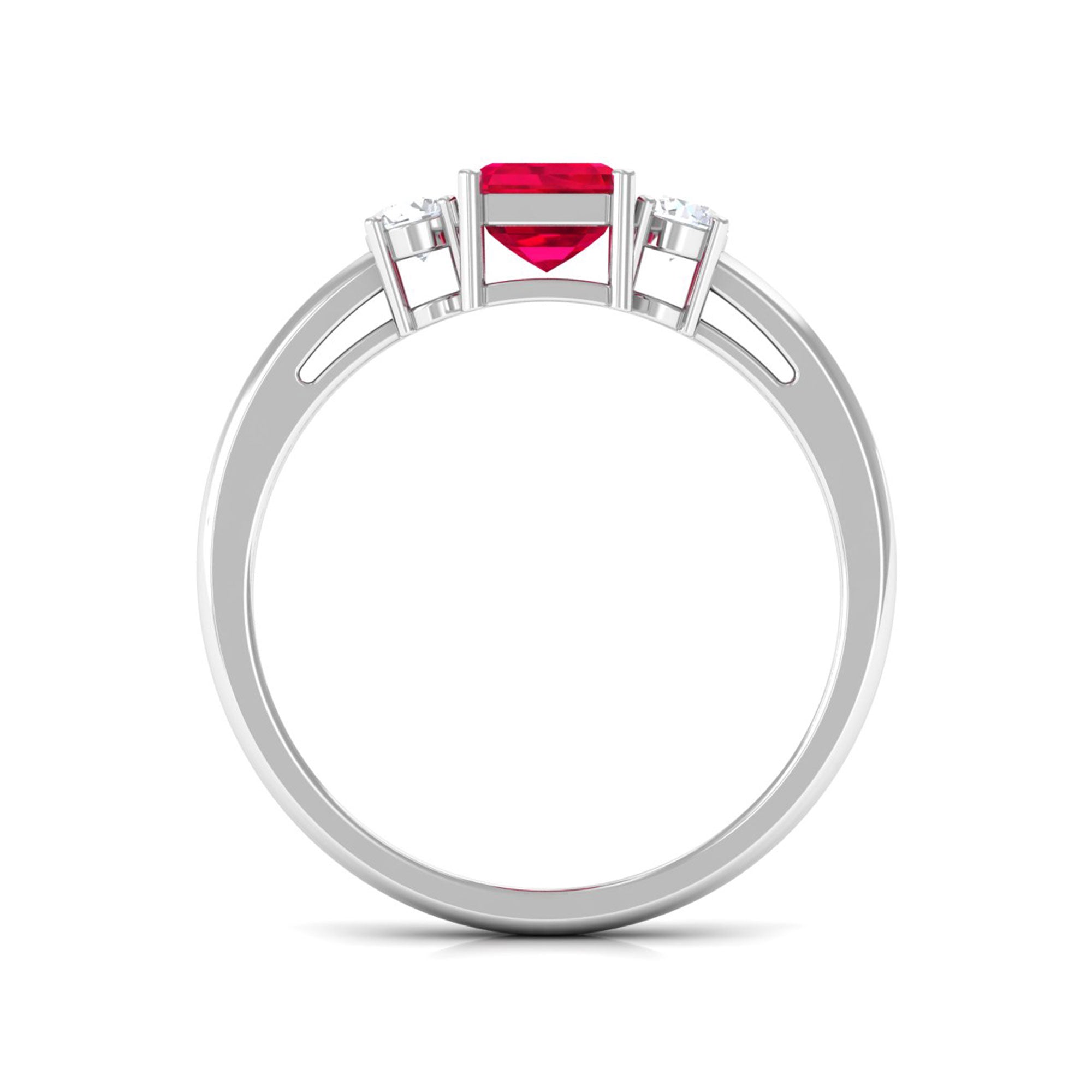 Vibrant Grown Labs-Emerald Cut Lab Grown Ruby Solitaire Engagement Ring