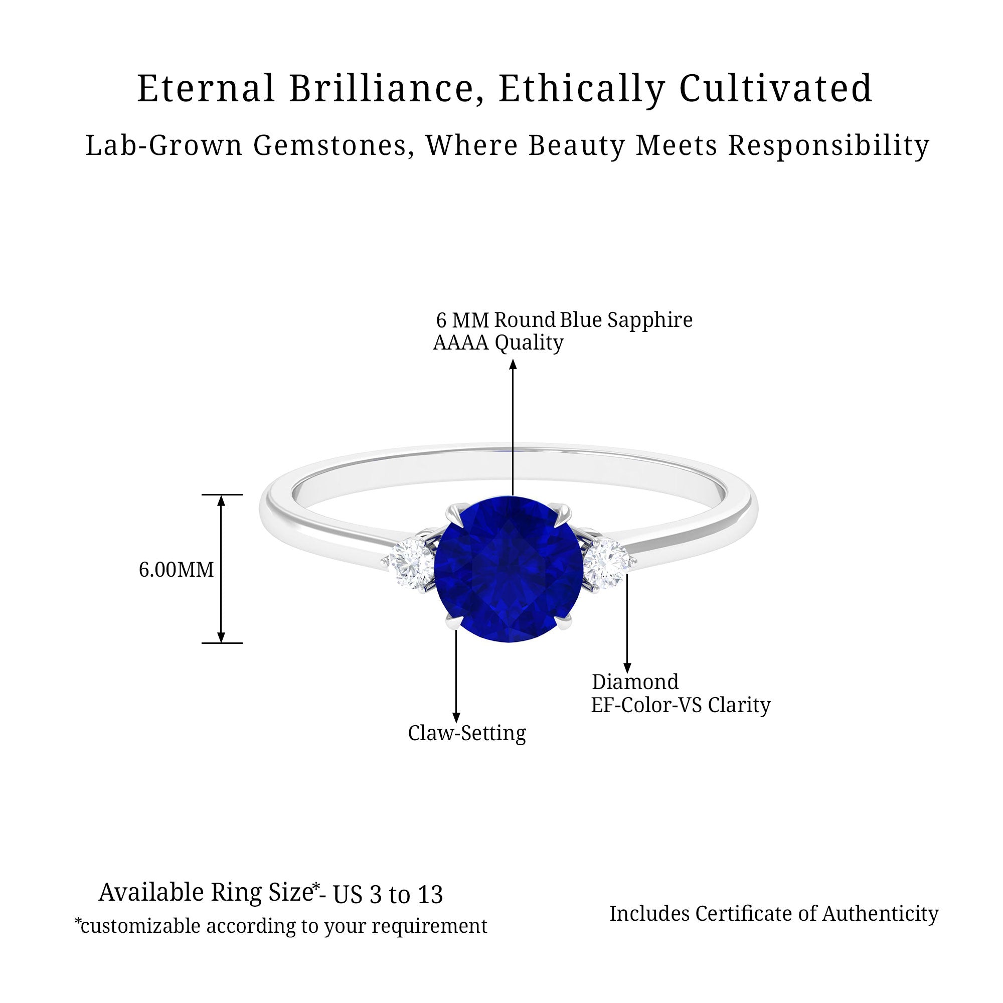 Vibrant Grown Labs-Solitaire Minimal Promise Ring with Lab Grown Blue Sapphire