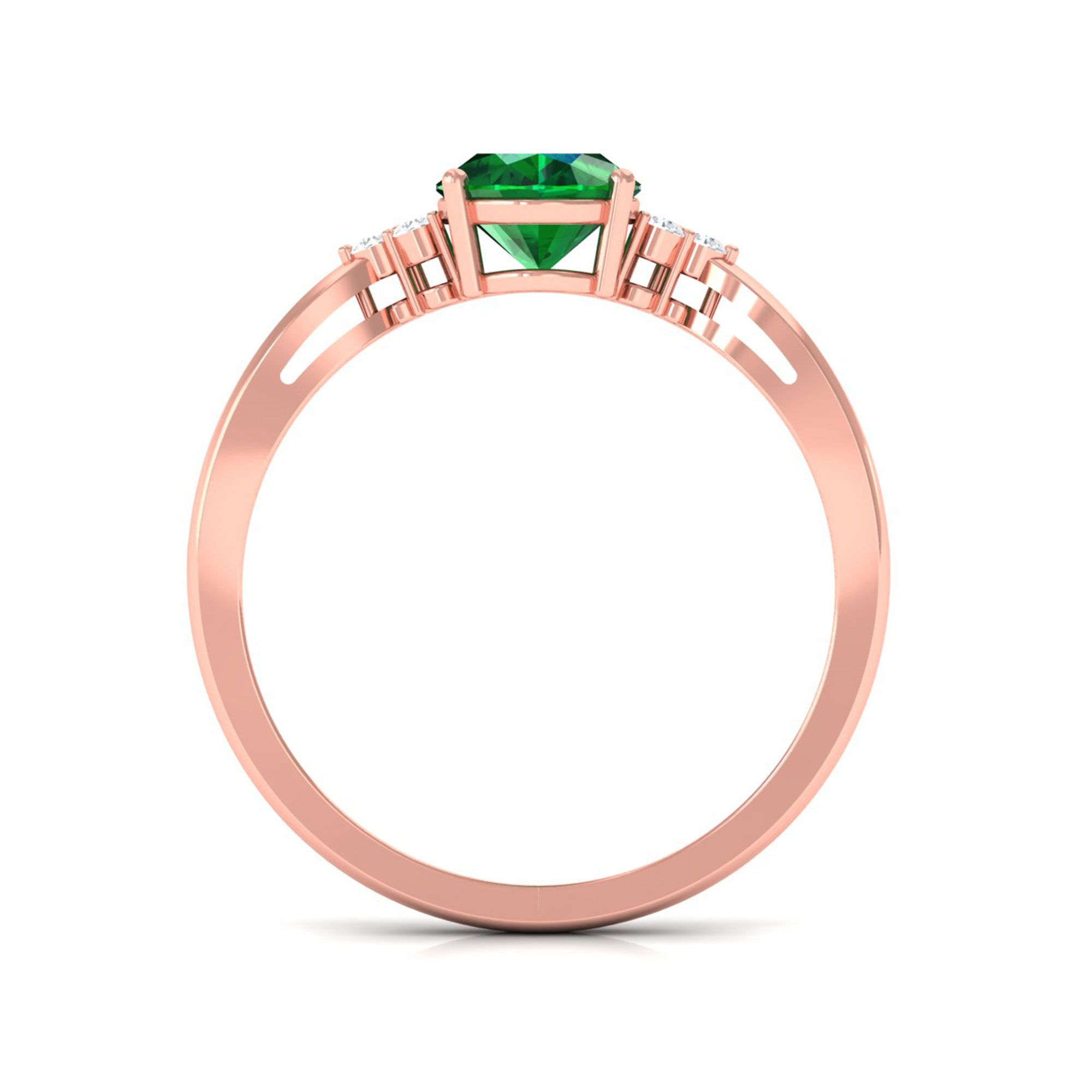 Vibrant Grown Labs-Lab Grown Emerald Split Shank Engagement Ring with Diamond Trio