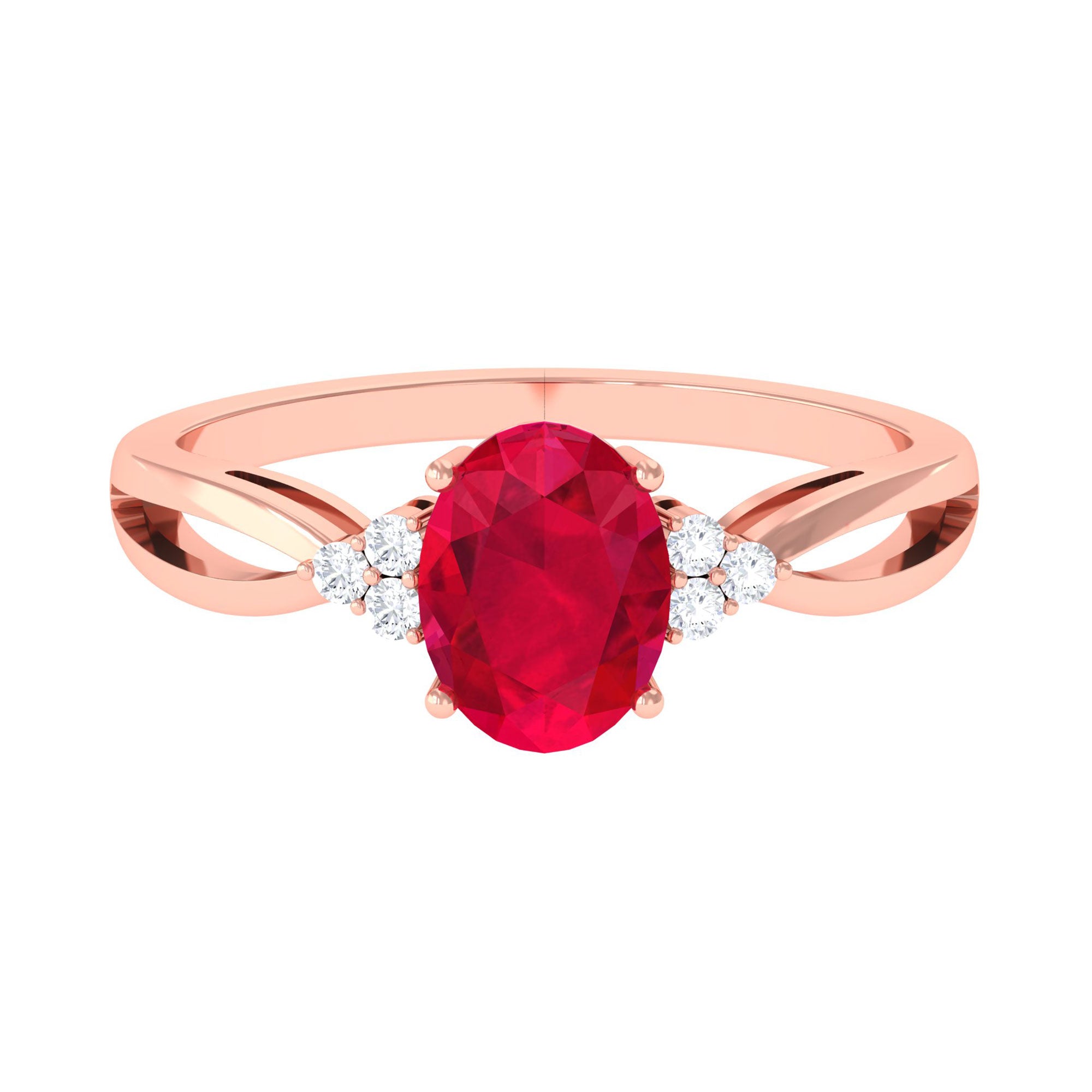 Vibrant Grown Labs-Oval Shape Lab Grown Ruby Engagement Ring