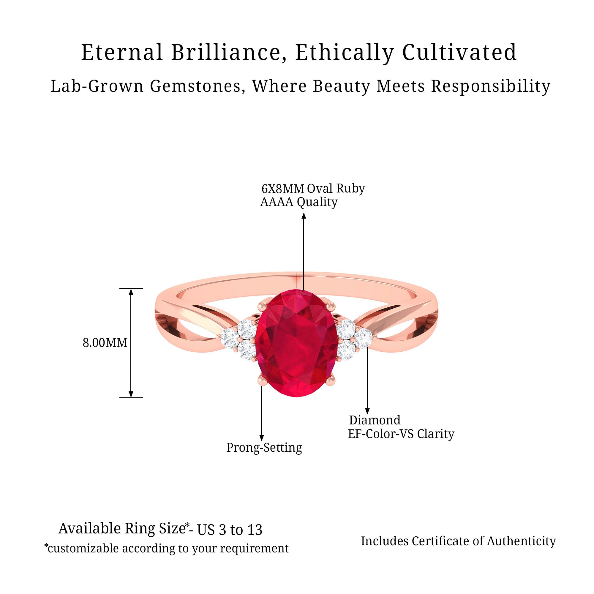 Vibrant Grown Labs-Oval Shape Lab Grown Ruby Engagement Ring