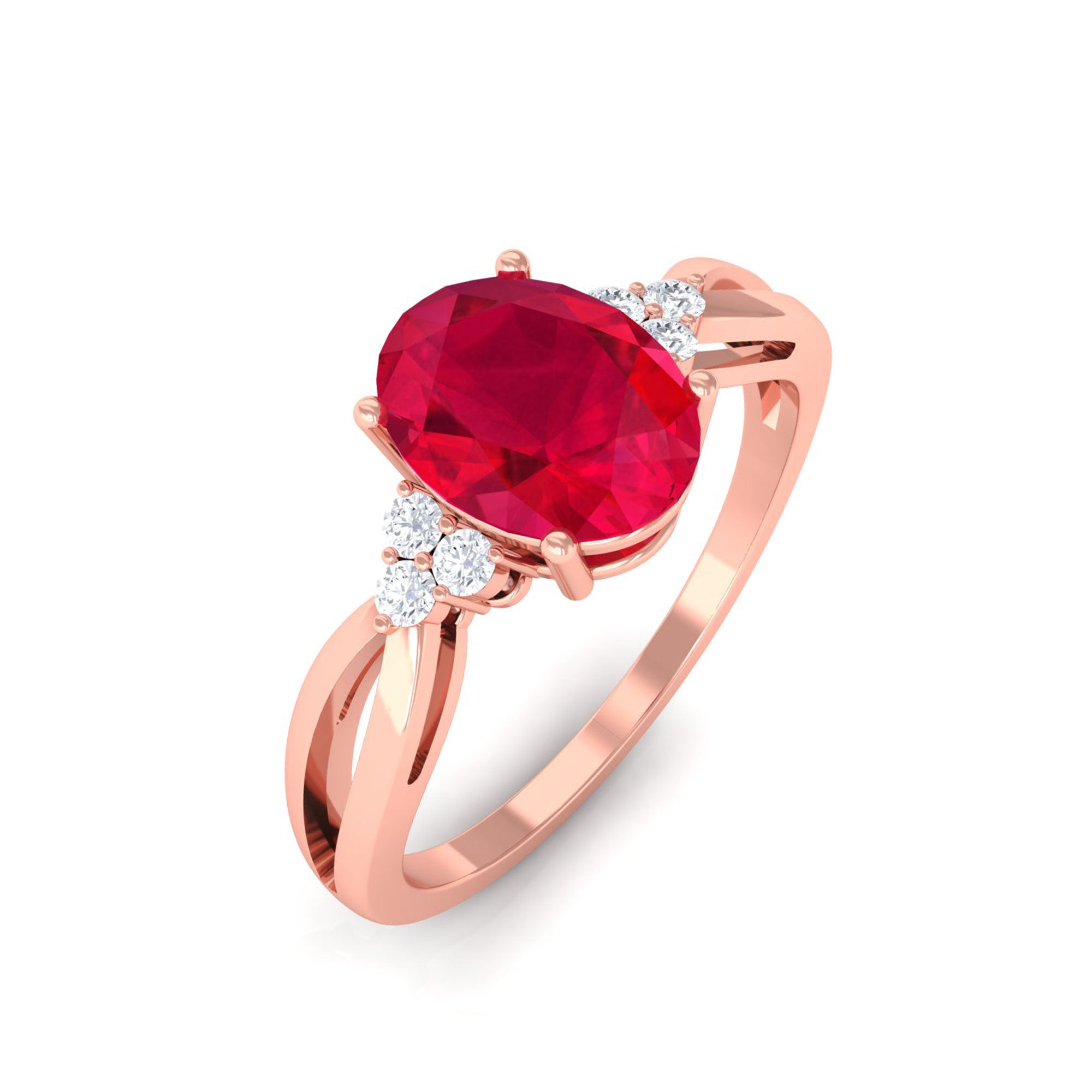 Vibrant Grown Labs-Oval Shape Lab Grown Ruby Engagement Ring