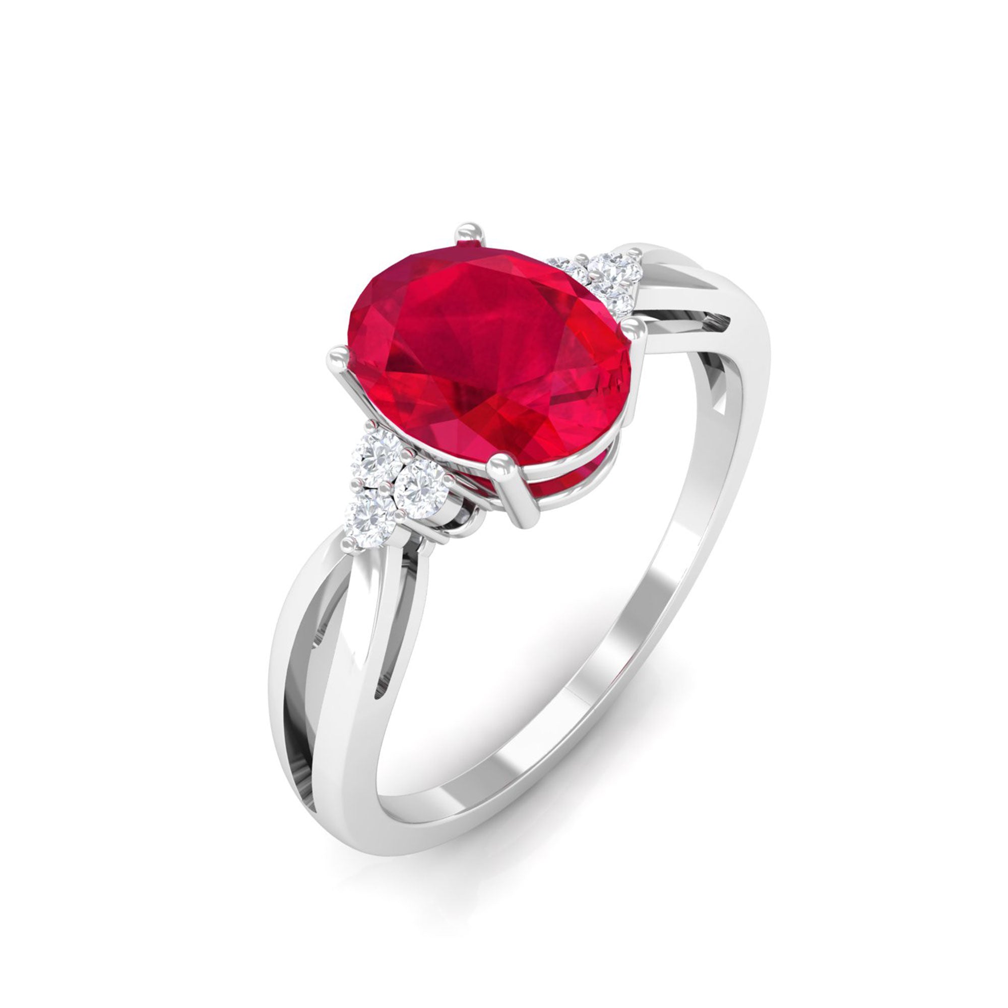 Vibrant Grown Labs-Oval Shape Lab Grown Ruby Engagement Ring