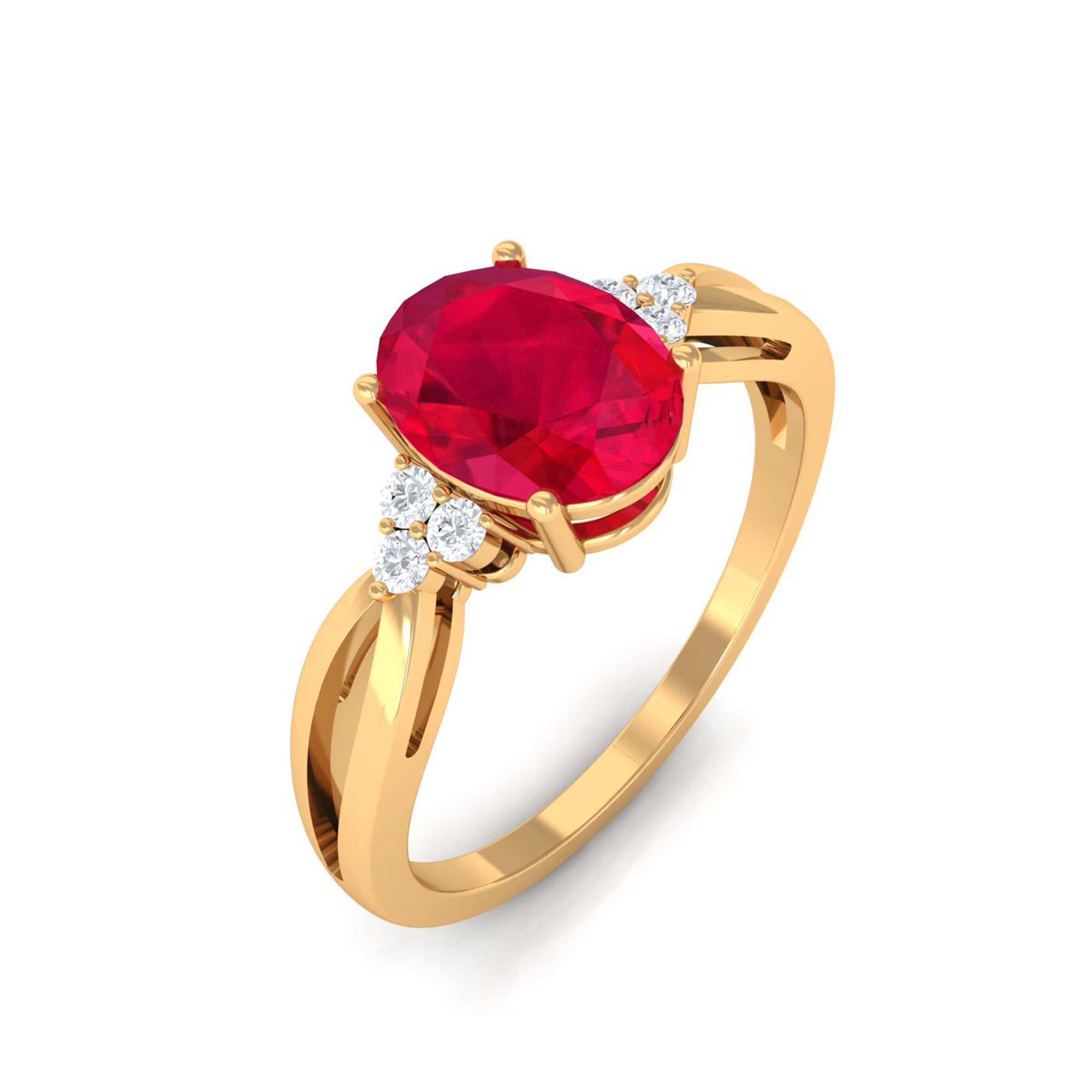 Vibrant Grown Labs-Oval Shape Lab Grown Ruby Engagement Ring