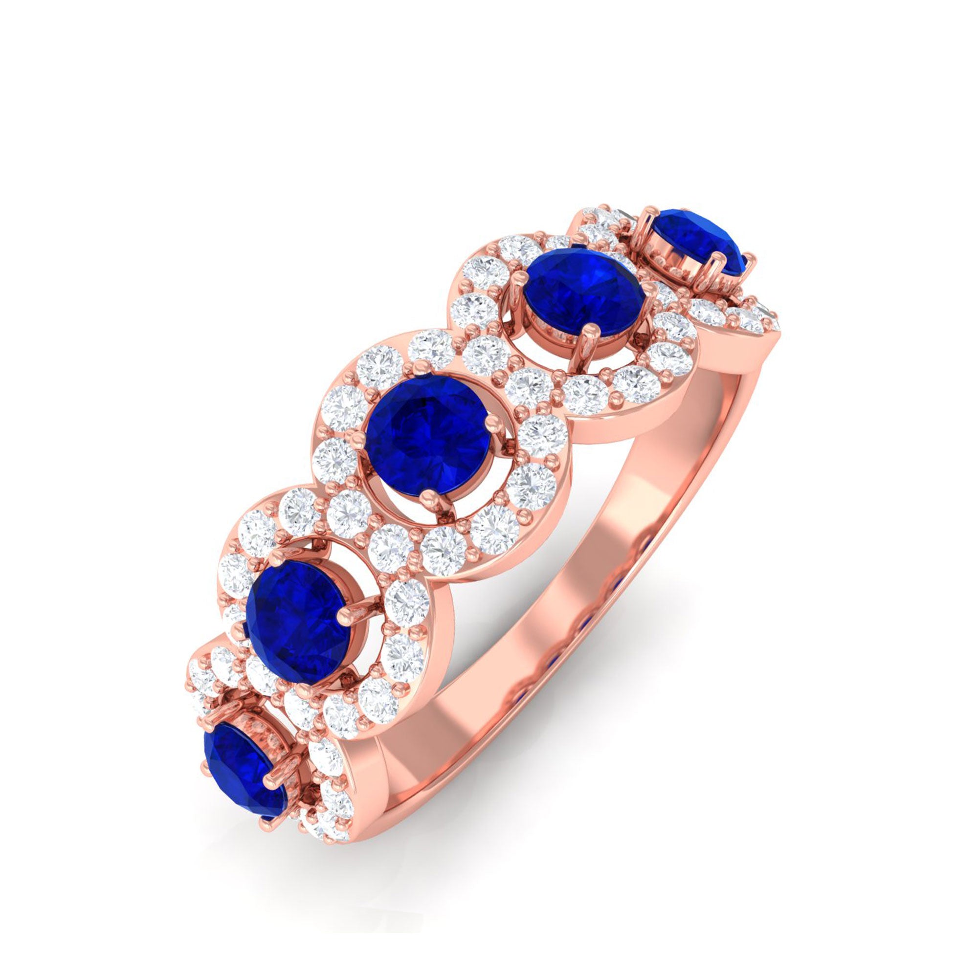 Vibrant Grown Labs-Lab Grown Blue Sapphire Wedding Band With Lab Grown Diamond