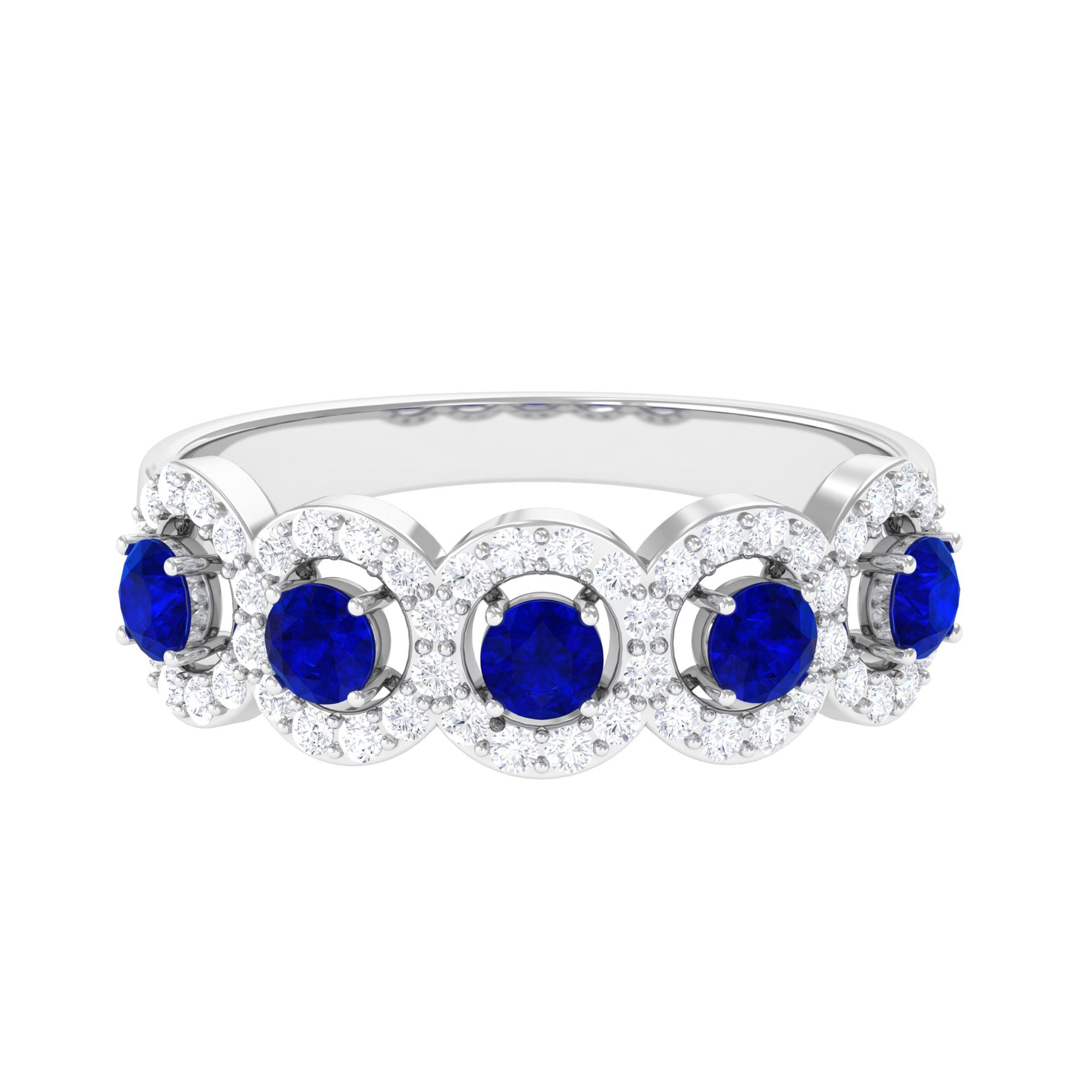 Vibrant Grown Labs-Lab Grown Blue Sapphire Wedding Band With Lab Grown Diamond