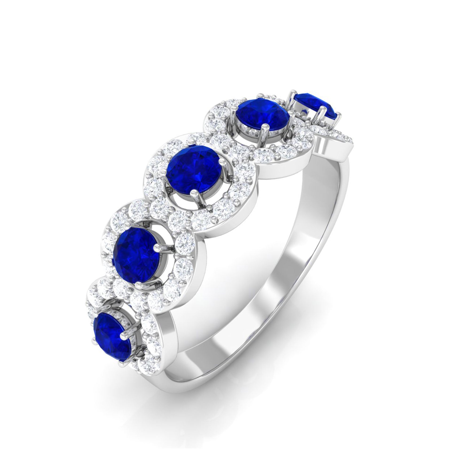 Vibrant Grown Labs-Lab Grown Blue Sapphire Wedding Band With Lab Grown Diamond