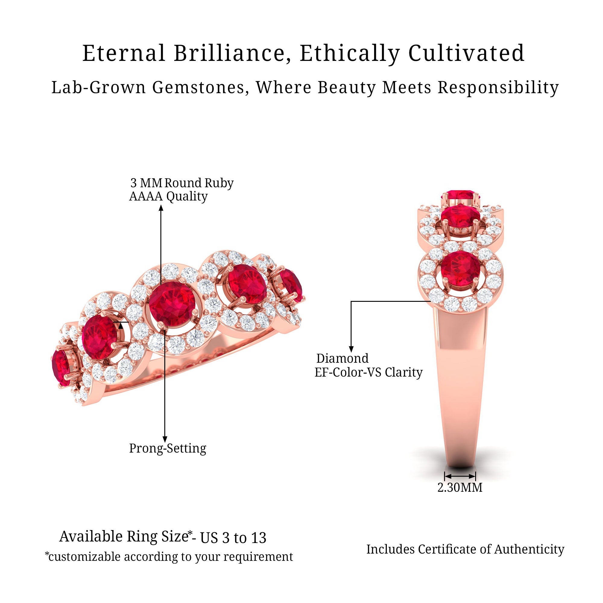 Vibrant Grown Labs-Round Lab Grown Ruby Band With Lab Grown Diamond