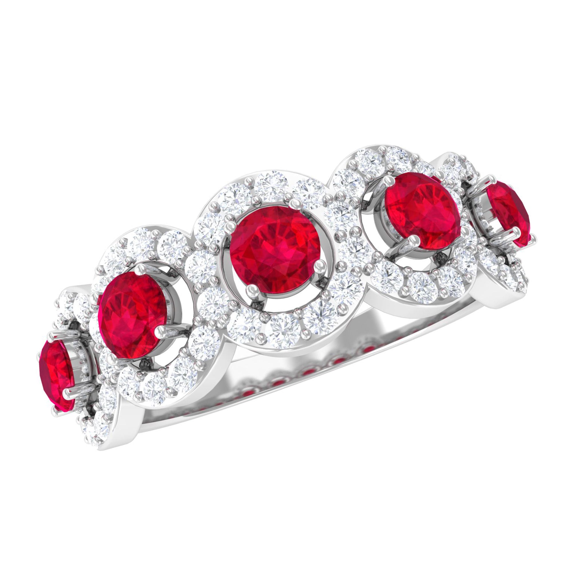 Vibrant Grown Labs-Round Lab Grown Ruby Band With Lab Grown Diamond