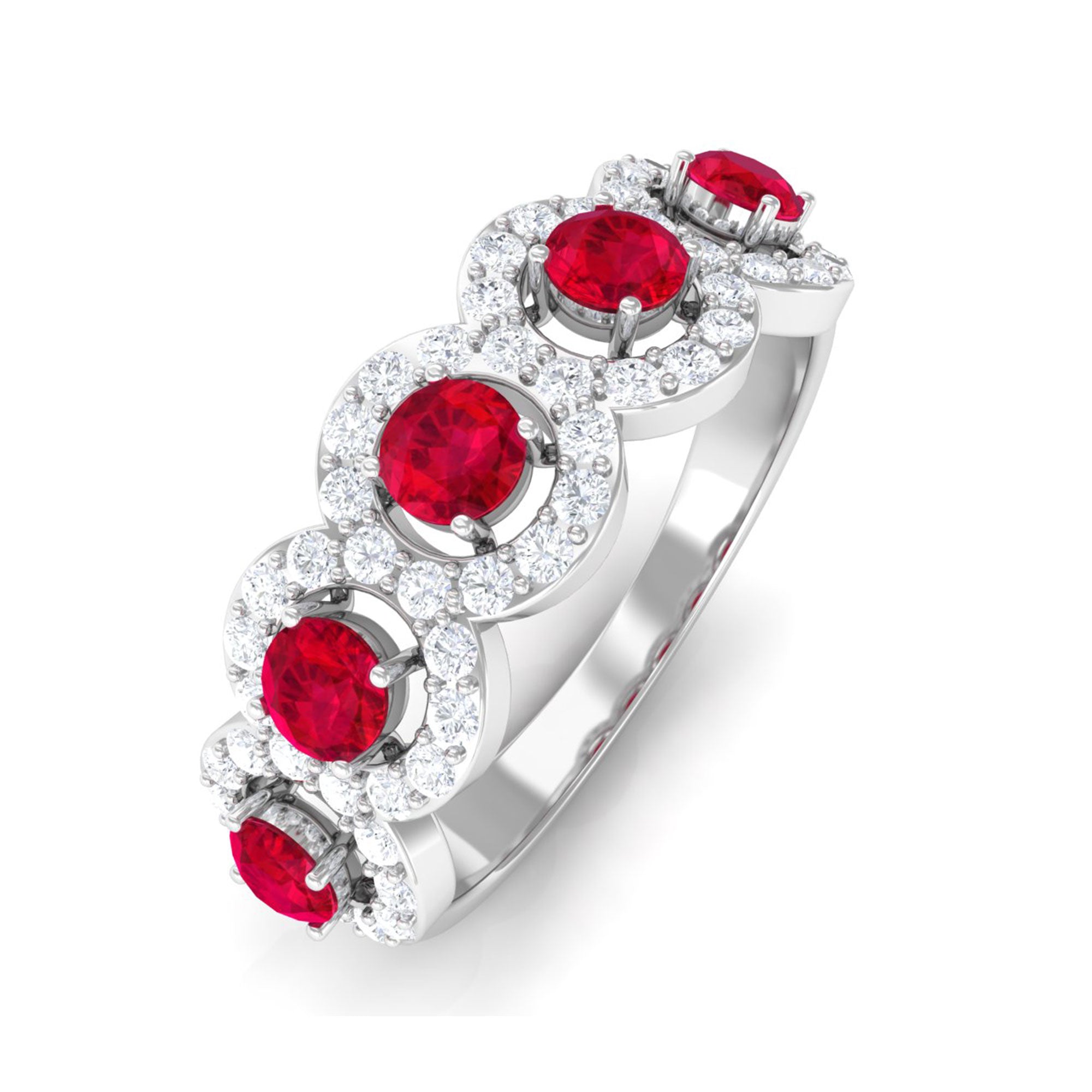 Vibrant Grown Labs-Round Lab Grown Ruby Band With Lab Grown Diamond