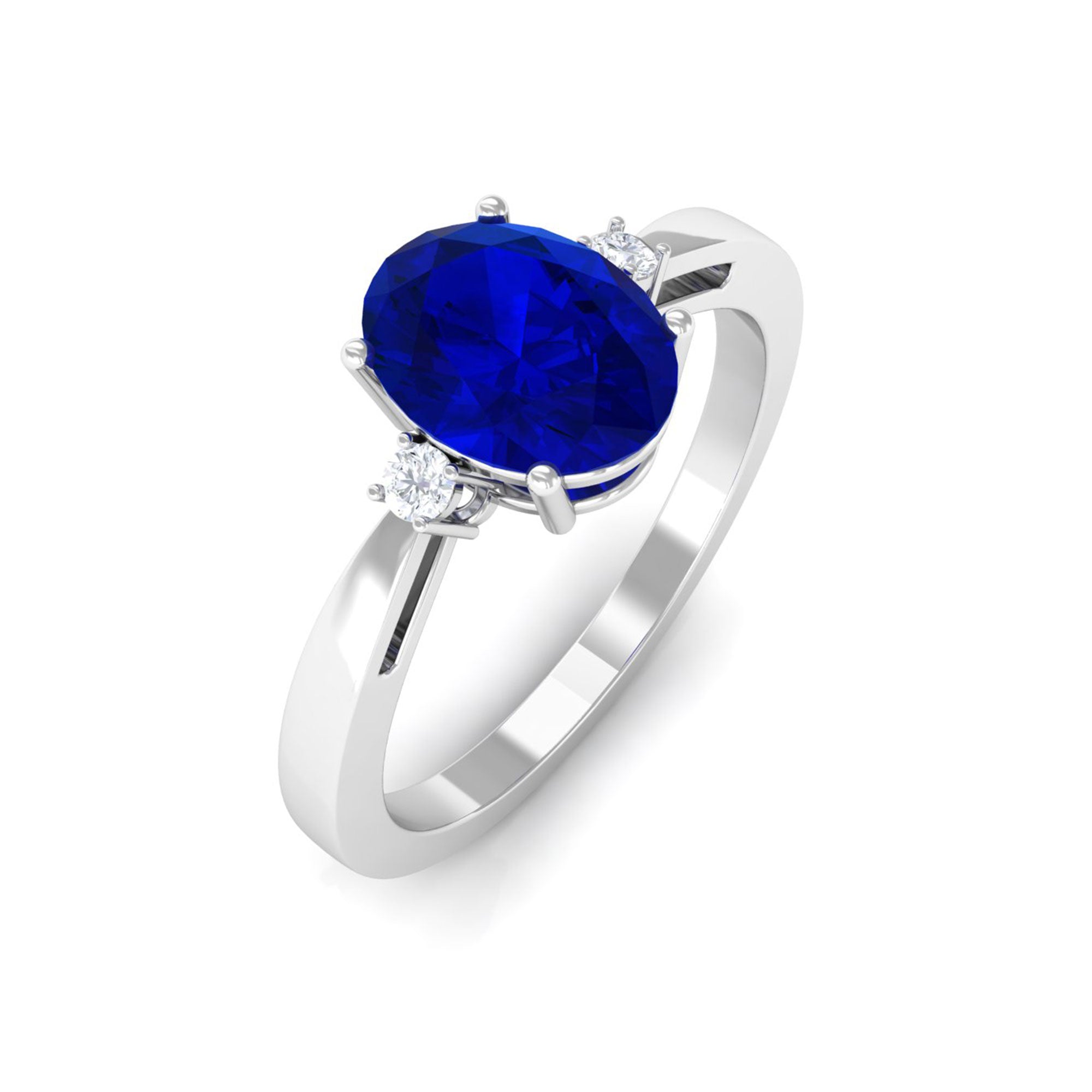 Vibrant Grown Labs-Oval Lab Grown Blue Sapphire Solitaire Engagement Ring