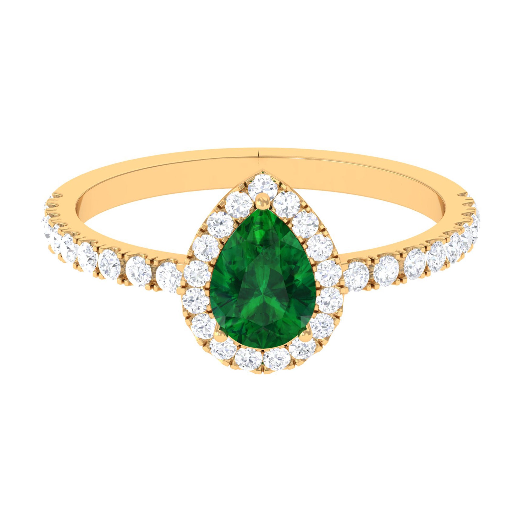 Vibrant Grown Labs-Lab Grown Emerald Teardrop Halo Engagement Ring with Accent