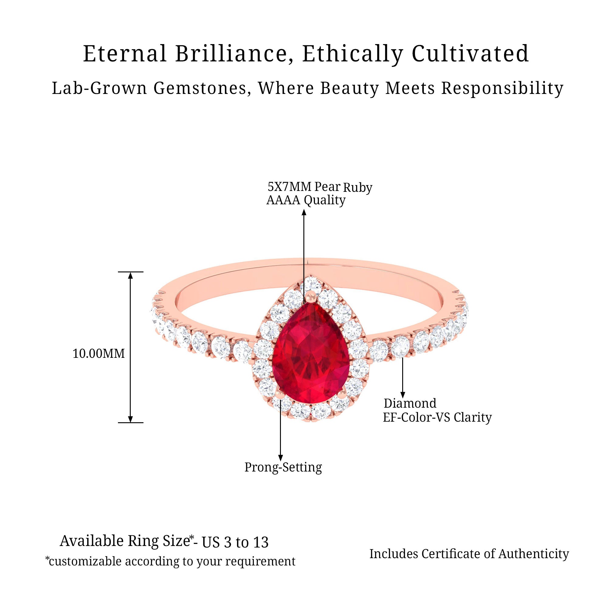 Vibrant Grown Labs-Pear Shaped Lab Grown Ruby Halo Engagement Ring