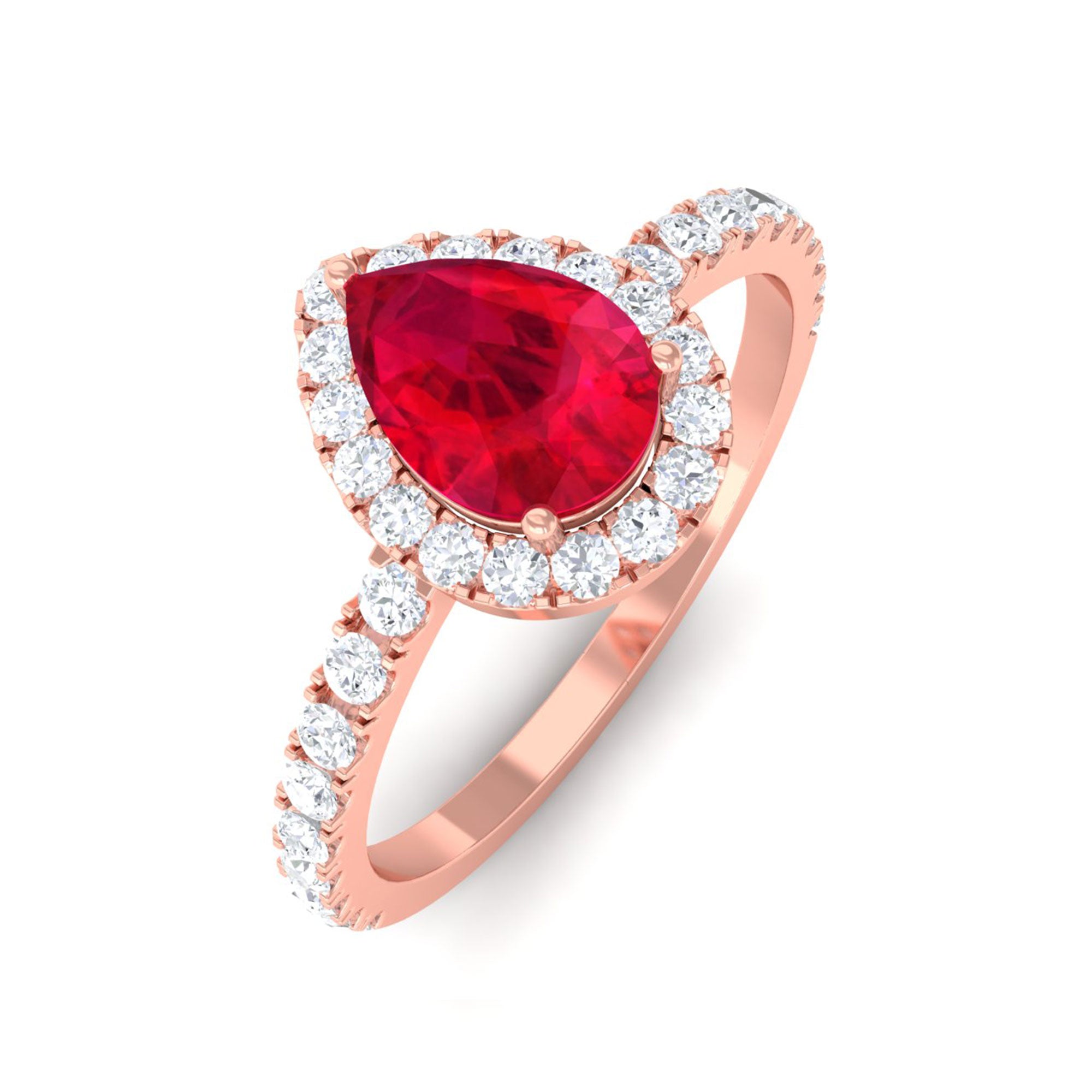 Vibrant Grown Labs-Pear Shaped Lab Grown Ruby Halo Engagement Ring