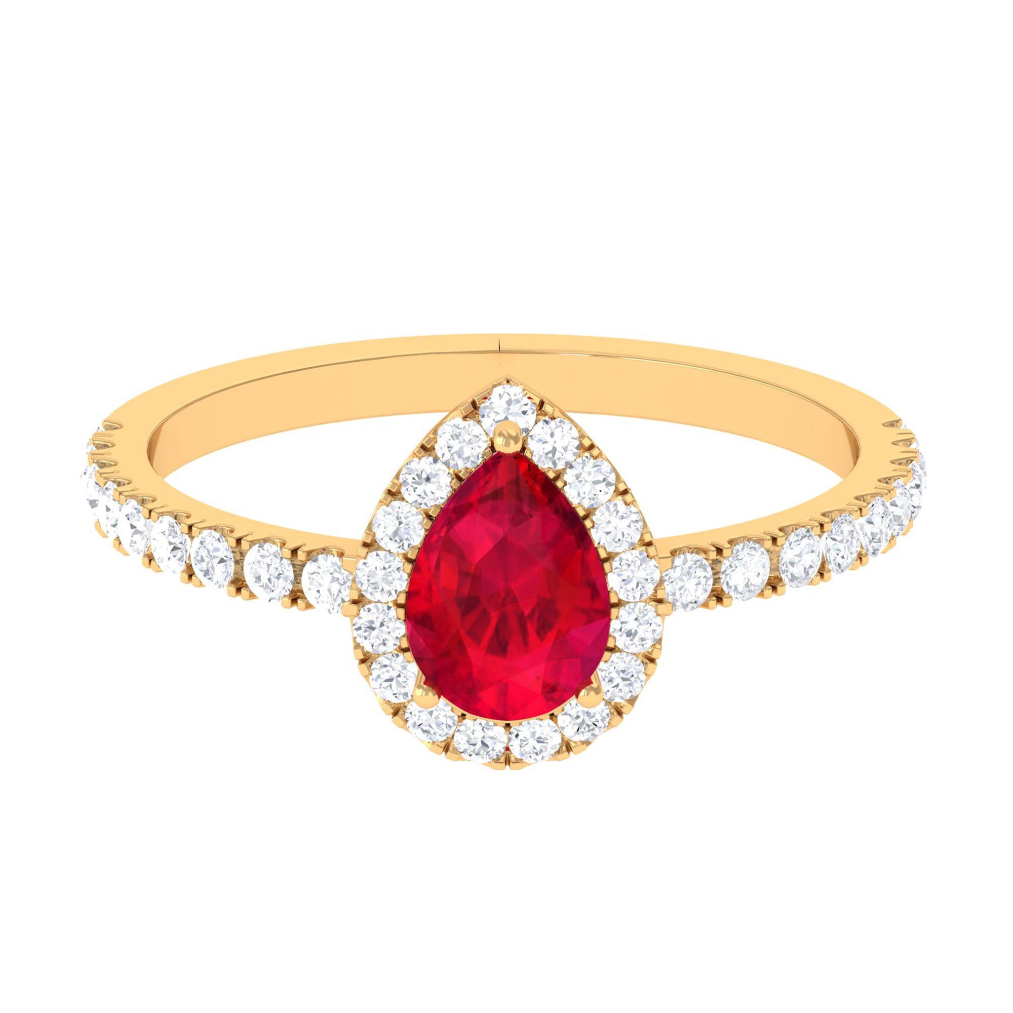 Vibrant Grown Labs-Pear Shaped Lab Grown Ruby Halo Engagement Ring