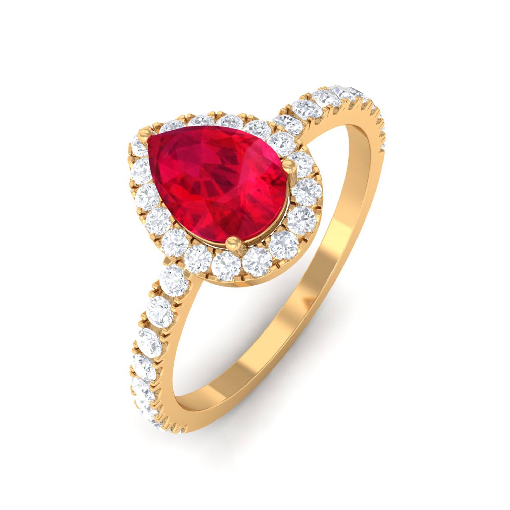 Vibrant Grown Labs-Pear Shaped Lab Grown Ruby Halo Engagement Ring