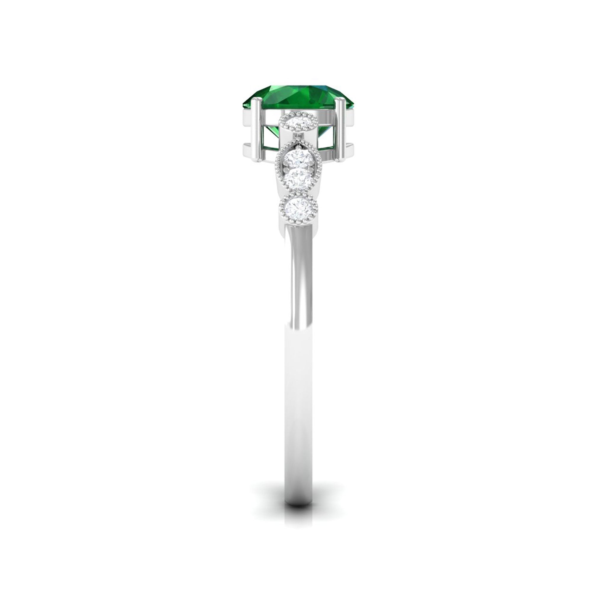 Vibrant Grown Labs-Lab Grown Emerald Classic Halo Ring with Beaded Details