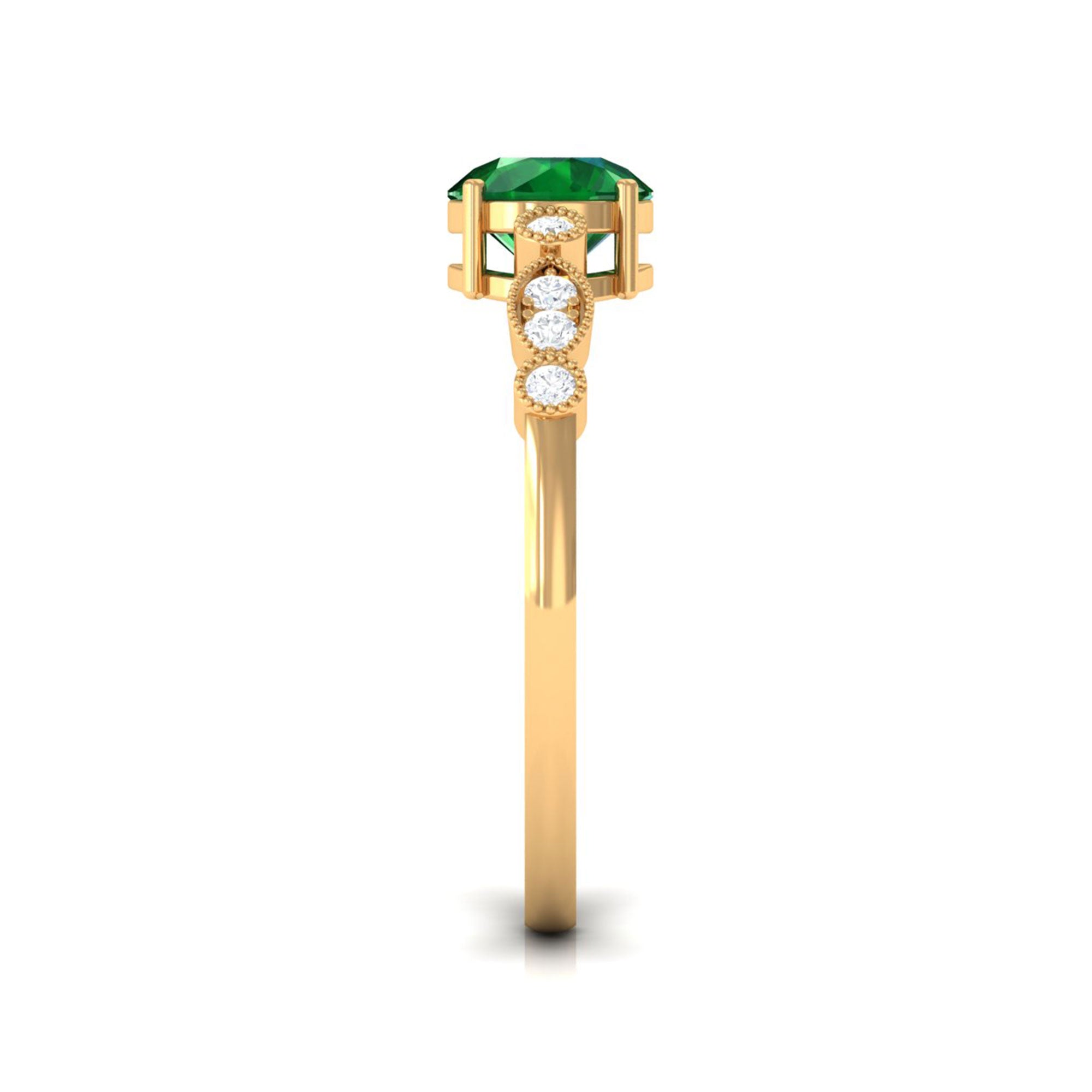 Vibrant Grown Labs-Lab Grown Emerald Classic Halo Ring with Beaded Details