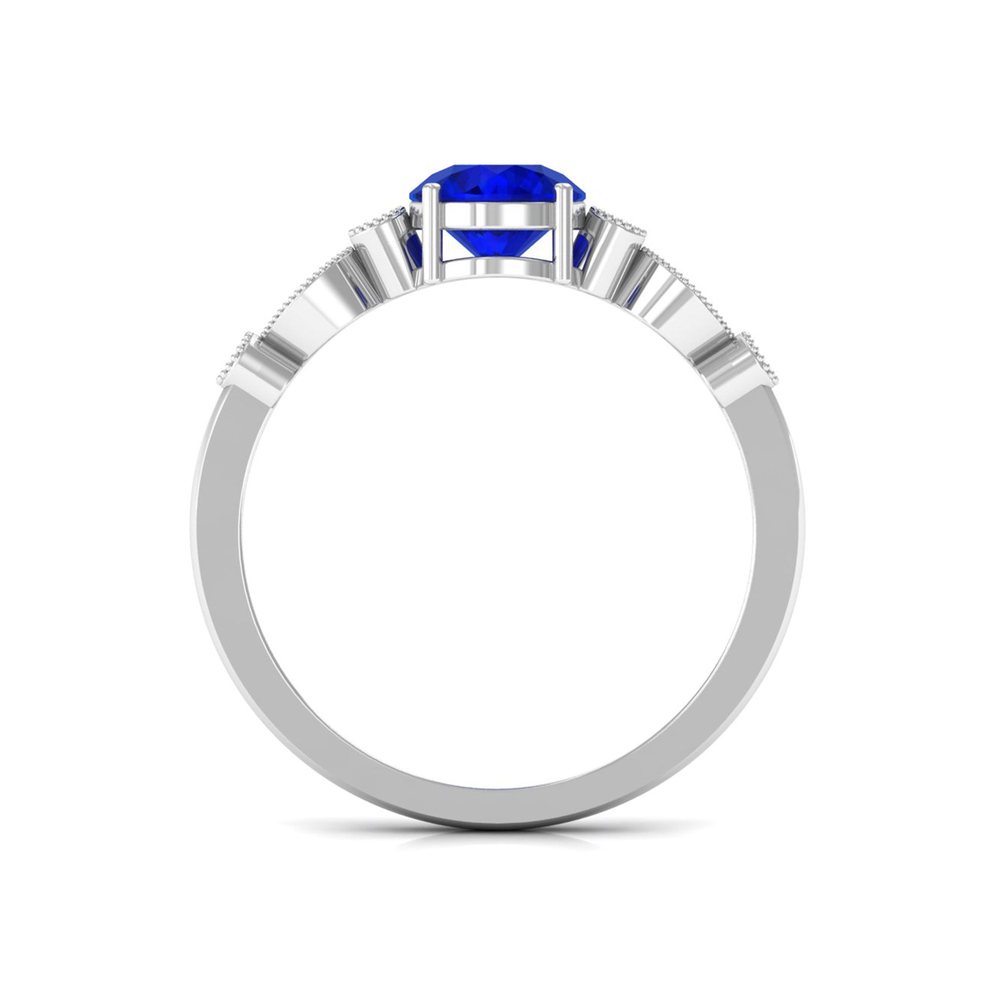 Vibrant Grown Labs-Round Lab Grown Blue Sapphire Classic Engagement Ring