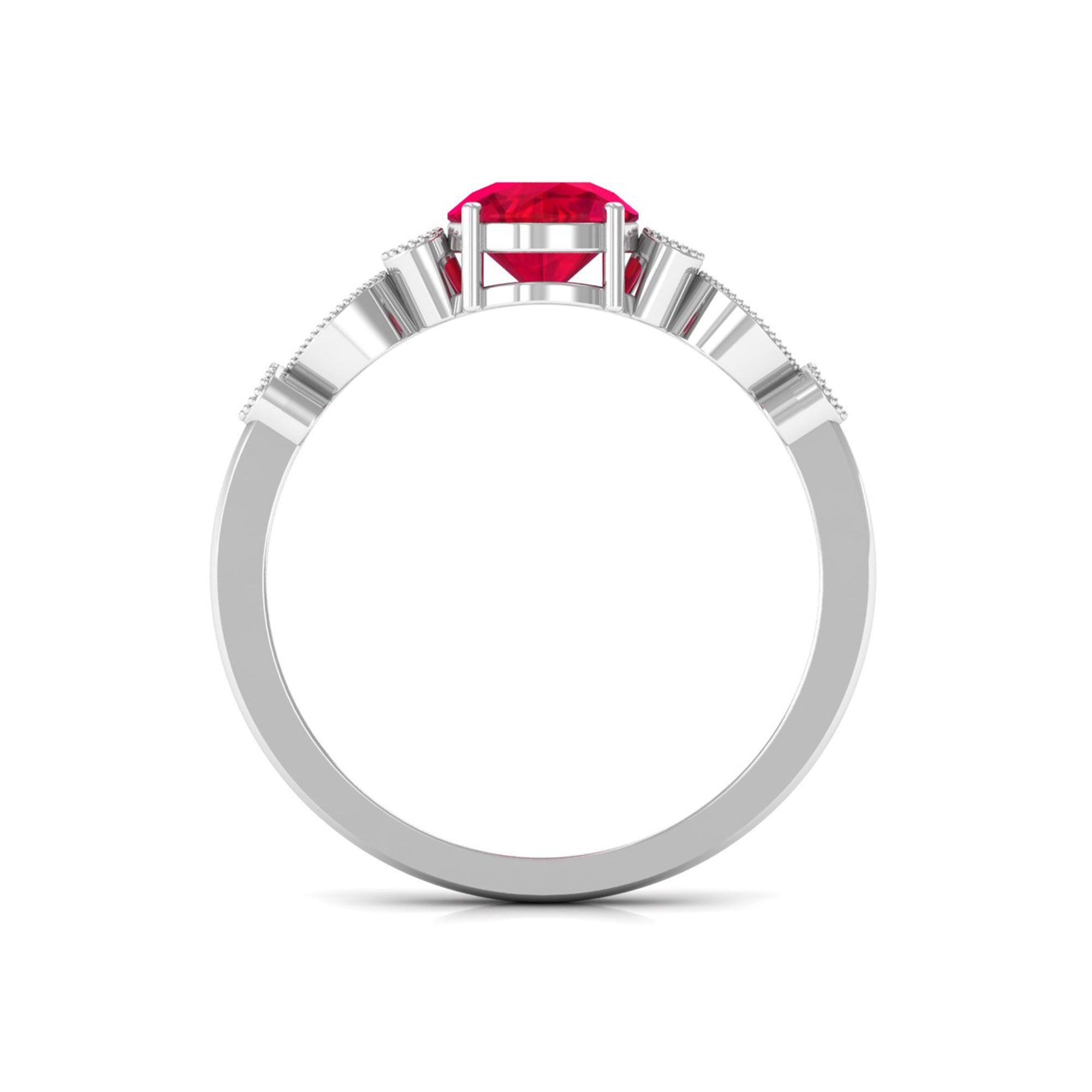 Vibrant Grown Labs-Classic Lab Grown Ruby Solitaire Engagement Ring with Side Stones