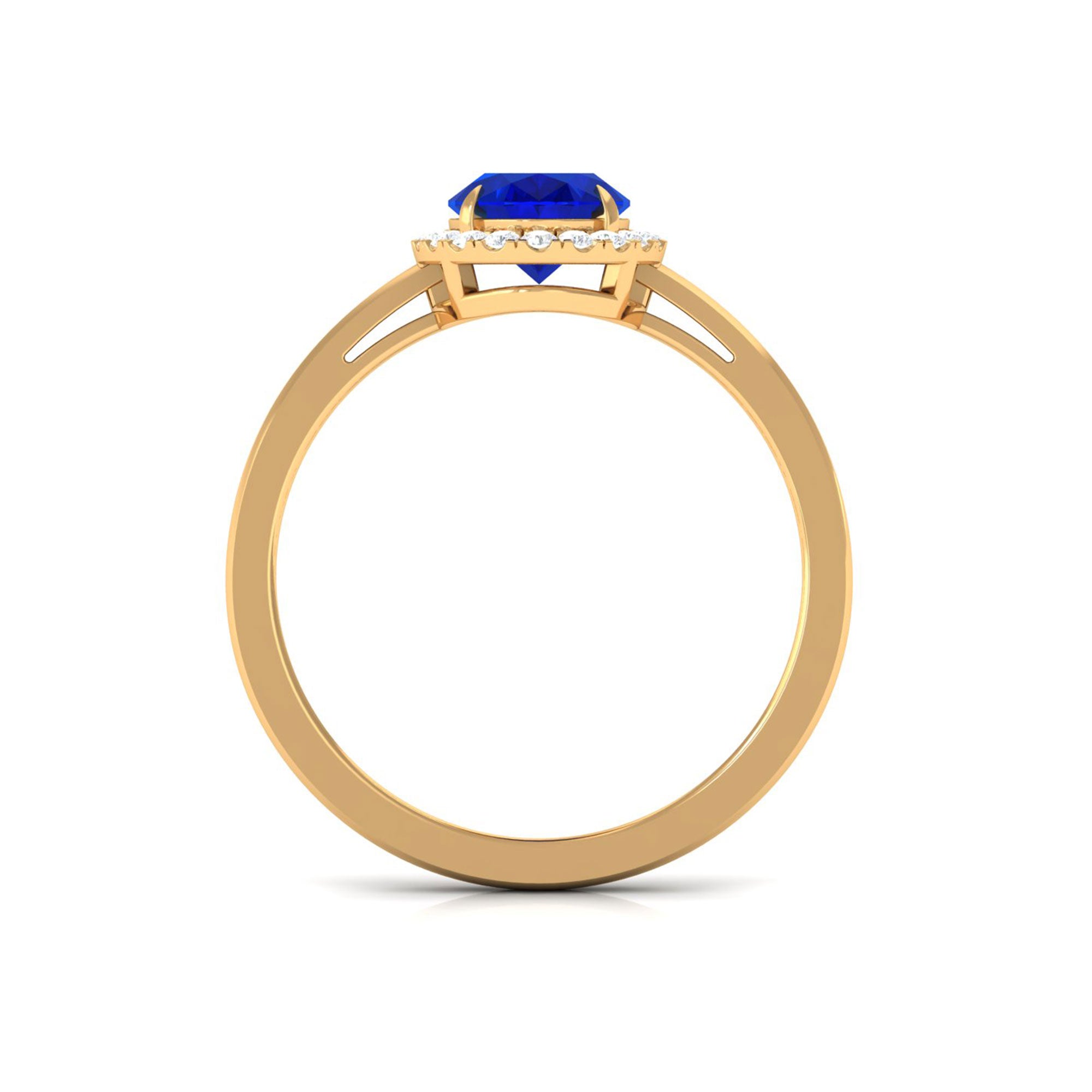 Vibrant Grown Labs-Lab Grown Blue Sapphire Halo Engagement Ring