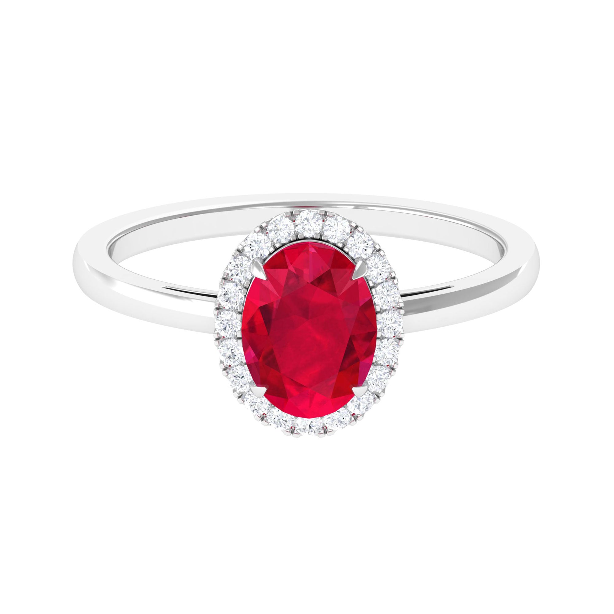 Vibrant Grown Labs-Oval Lab Grown Ruby Engagement Ring With Halo