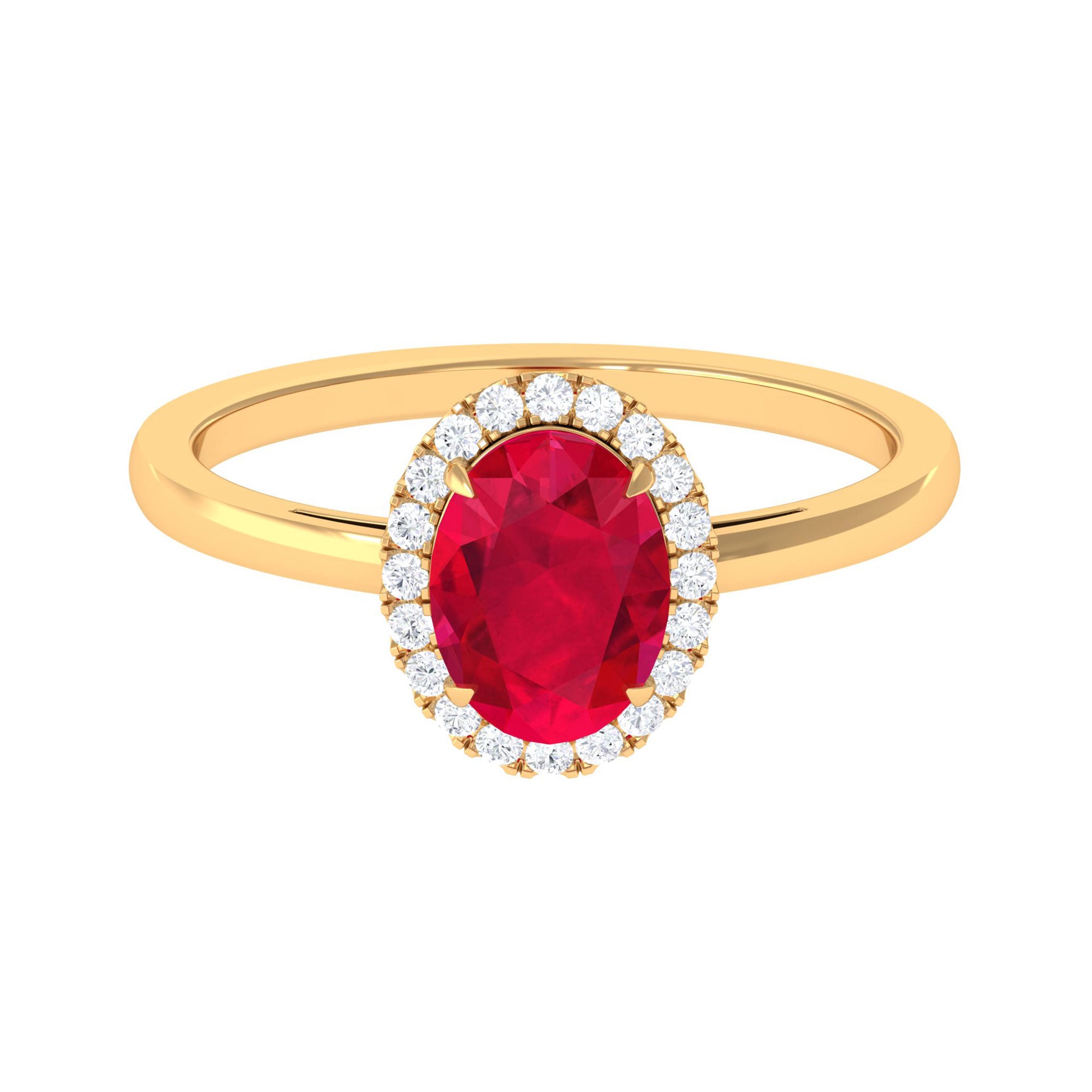 Vibrant Grown Labs-Oval Lab Grown Ruby Engagement Ring With Halo