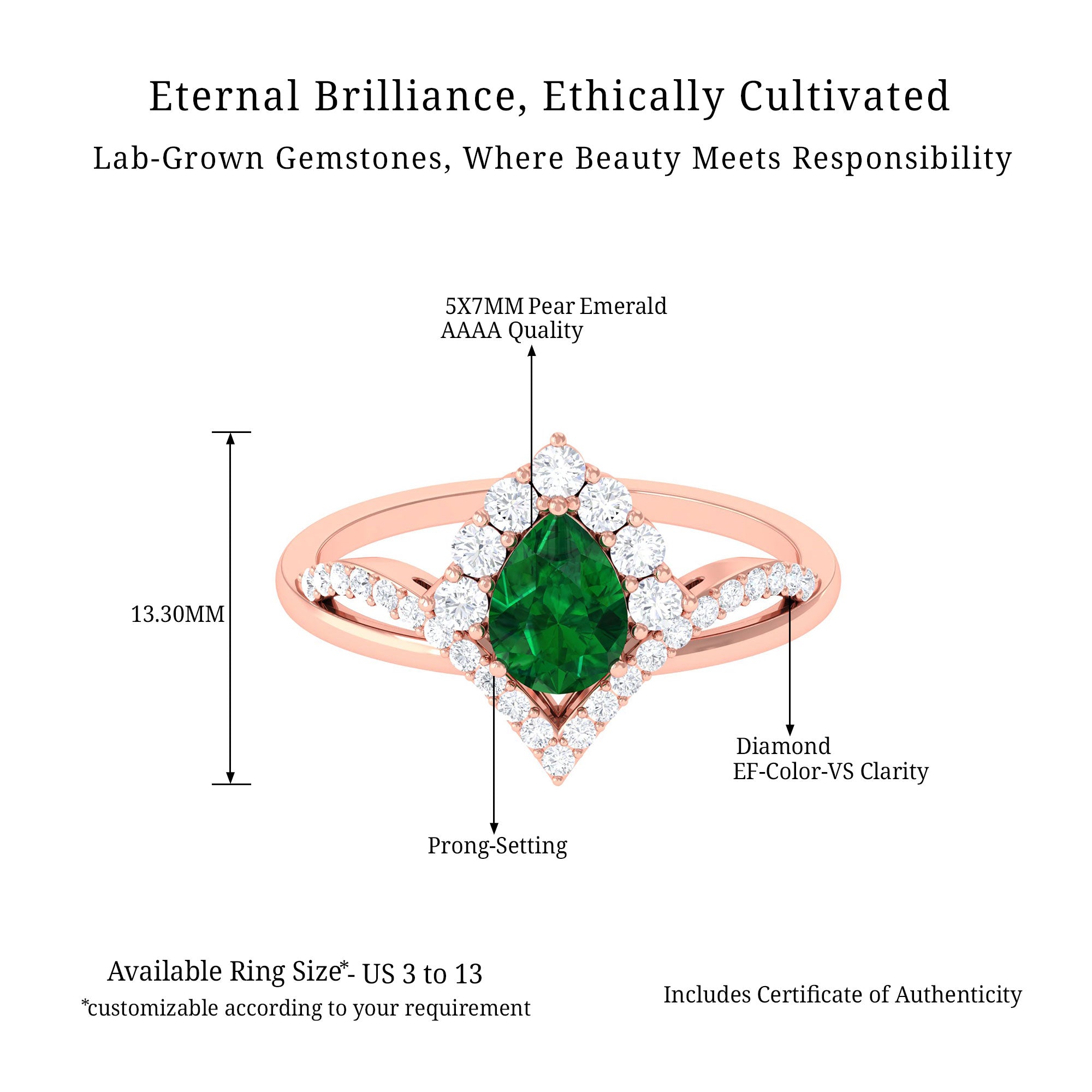 Vibrant Grown Labs-Lab Grown Emerald Halo Designer Chevron Engagement Ring