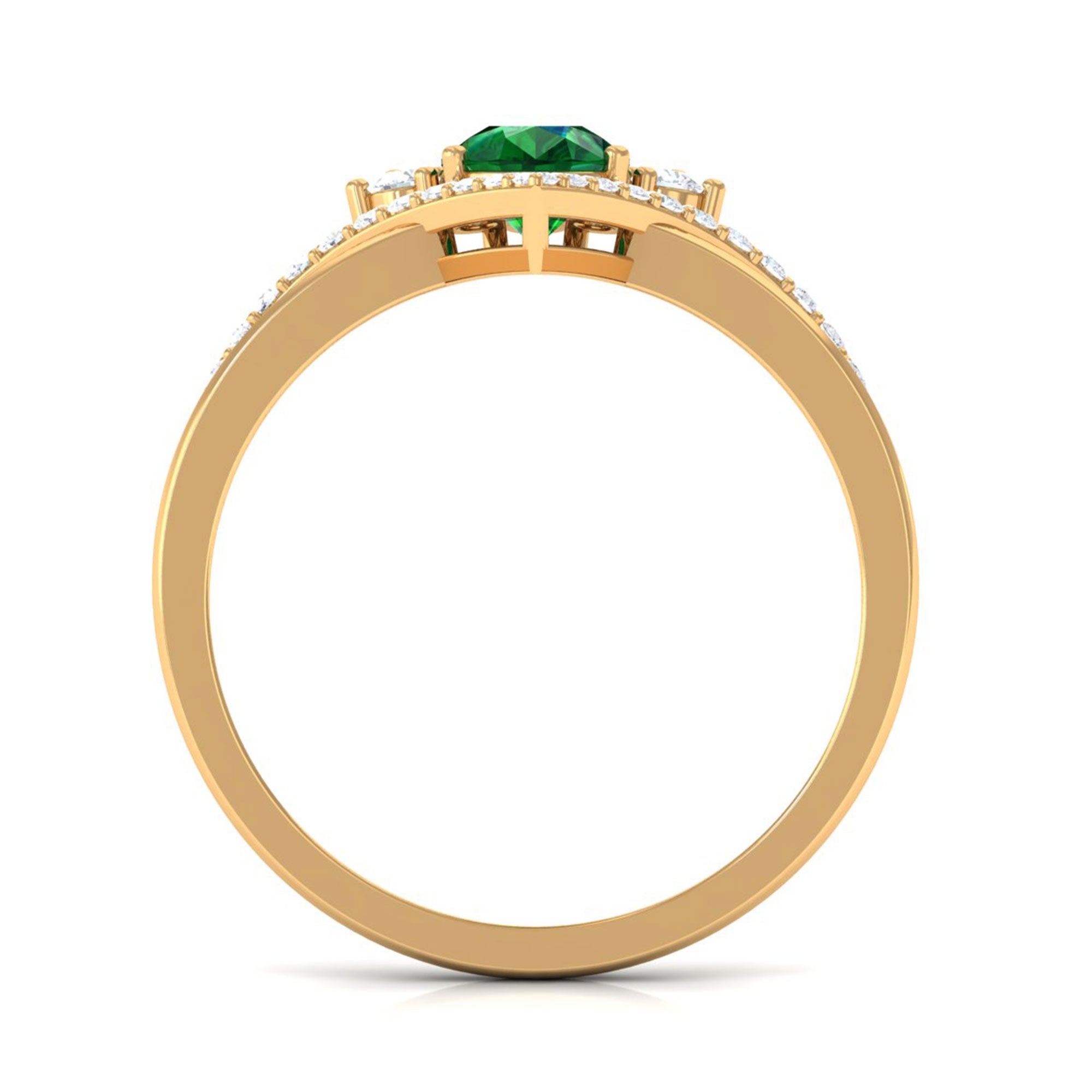 Vibrant Grown Labs-Lab Grown Emerald Halo Designer Chevron Engagement Ring