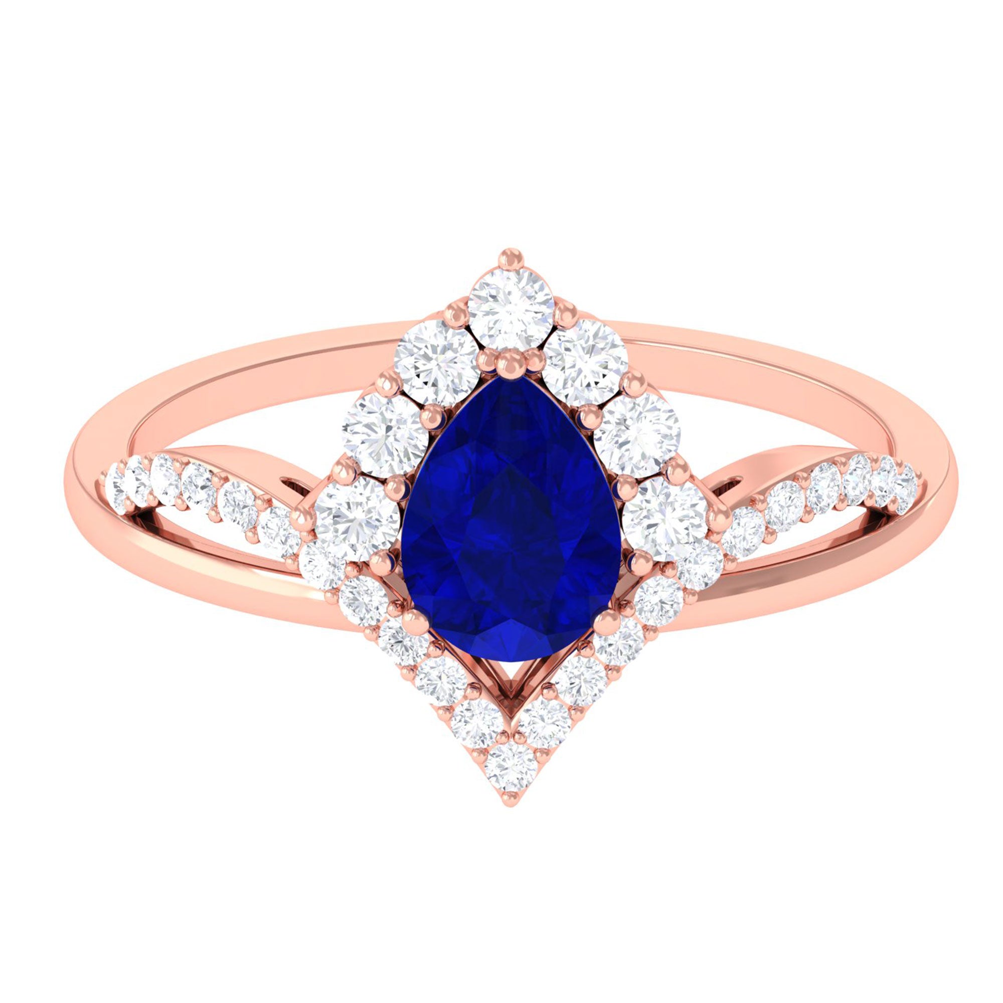 Vibrant Grown Labs-Pear Shaped Lab Grown Blue Sapphire Engagement Ring