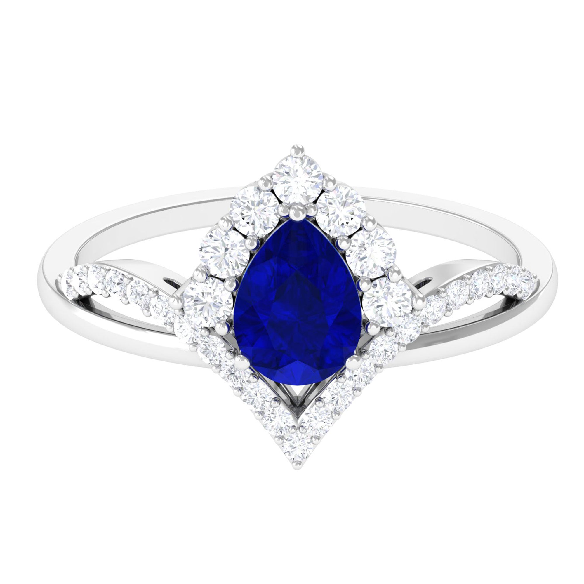 Vibrant Grown Labs-Pear Shaped Lab Grown Blue Sapphire Engagement Ring