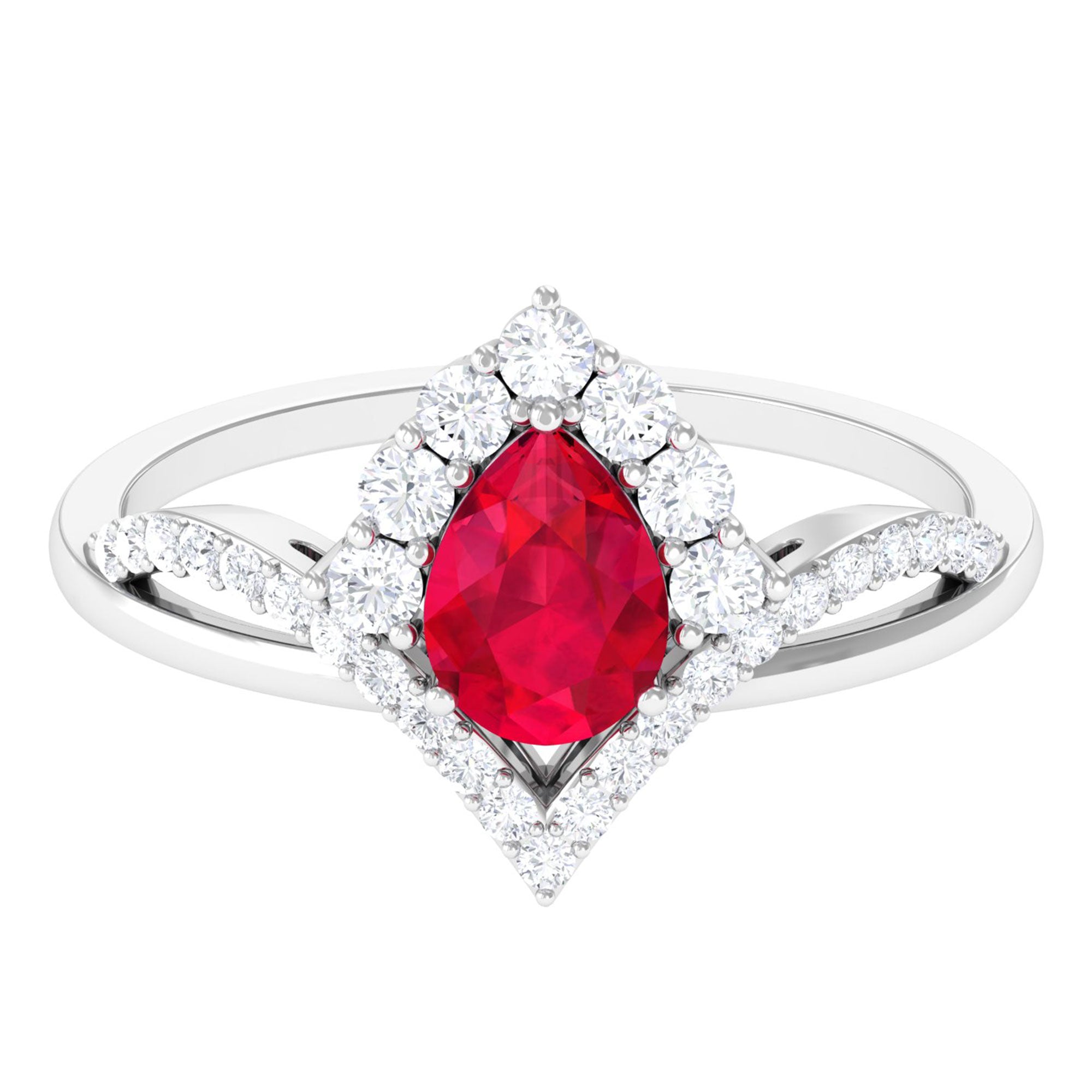 Vibrant Grown Labs-Pear Shape Lab Grown Ruby Designer Engagement Ring with Accent