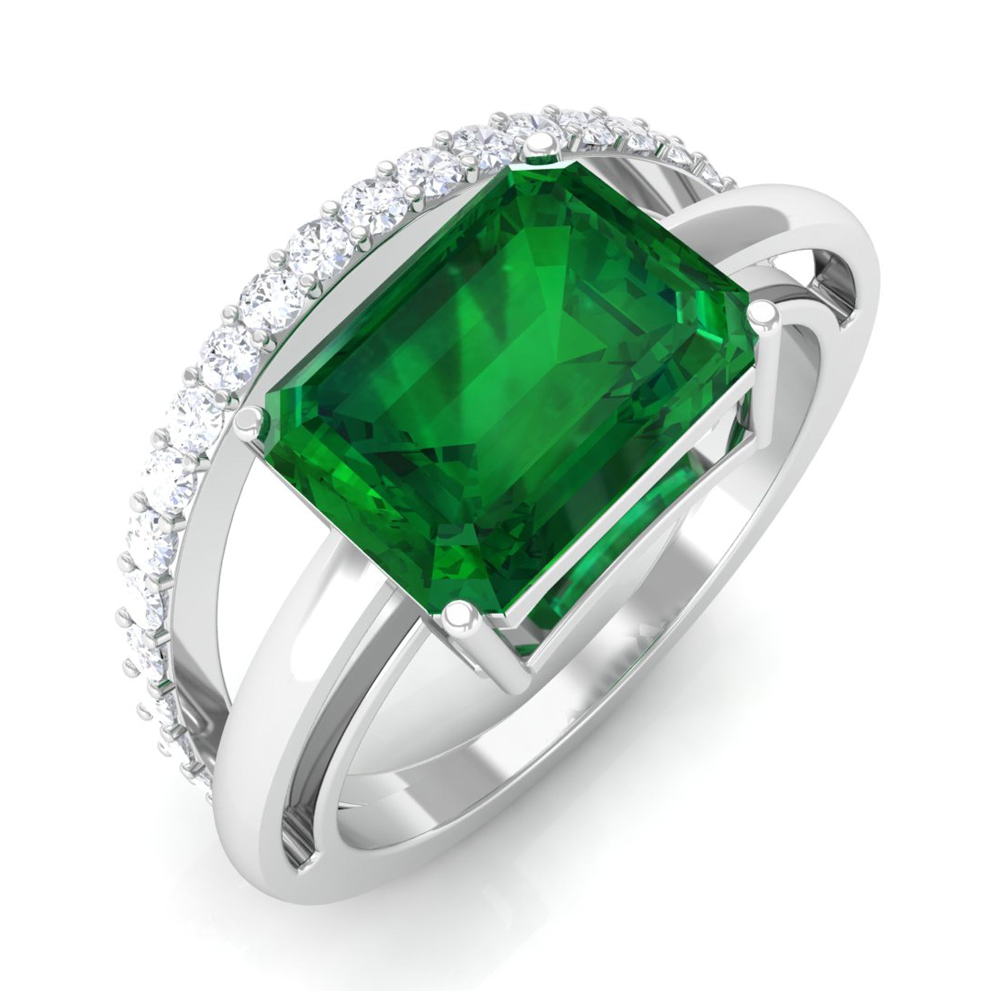 Vibrant Grown Labs-Lab Created Emerald Solitaire Ring for Engagement