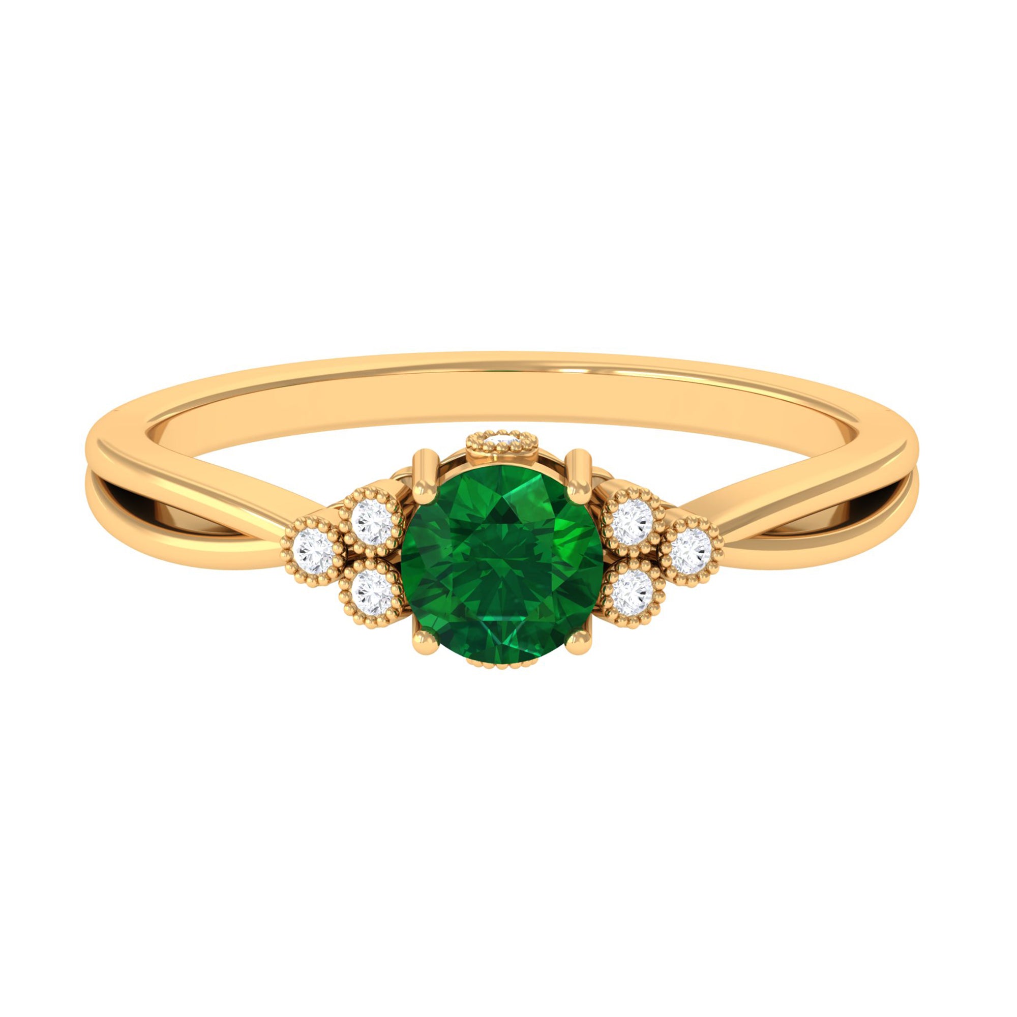 Vibrant Grown Labs-Designer Lab Grown Emerald Engagement Ring with Accent