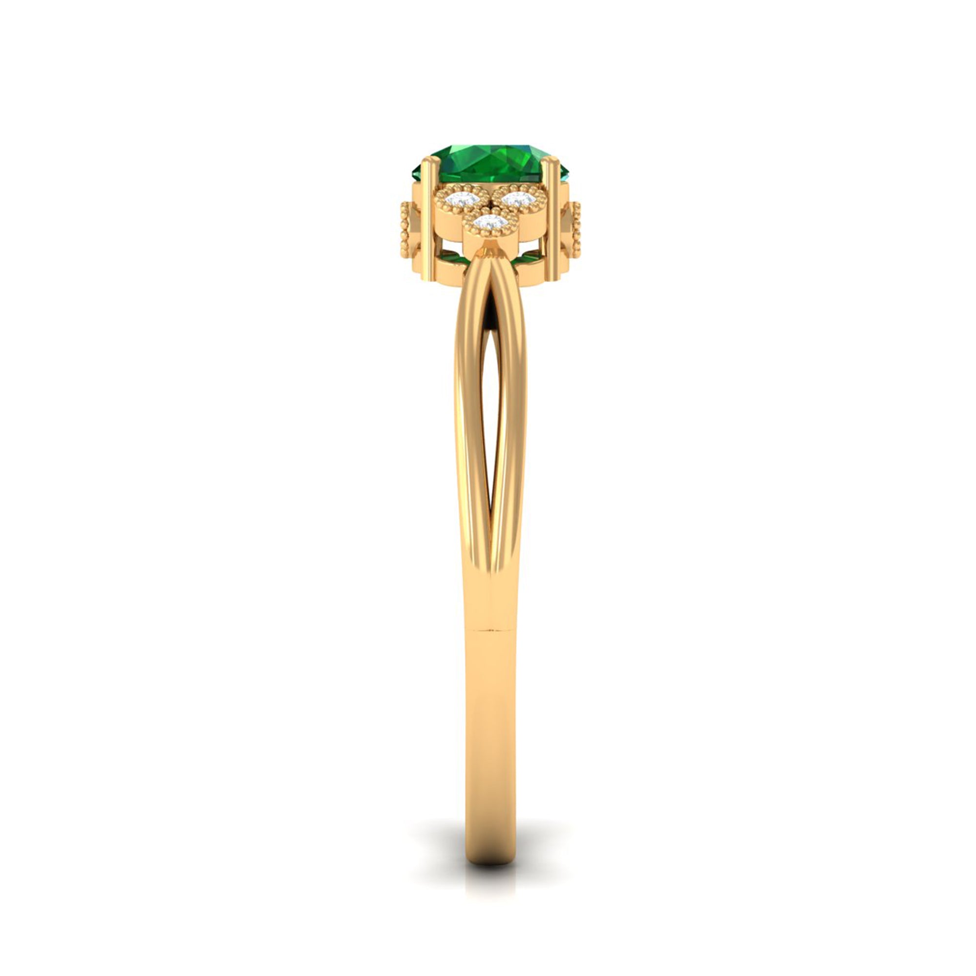 Vibrant Grown Labs-Designer Lab Grown Emerald Engagement Ring with Accent