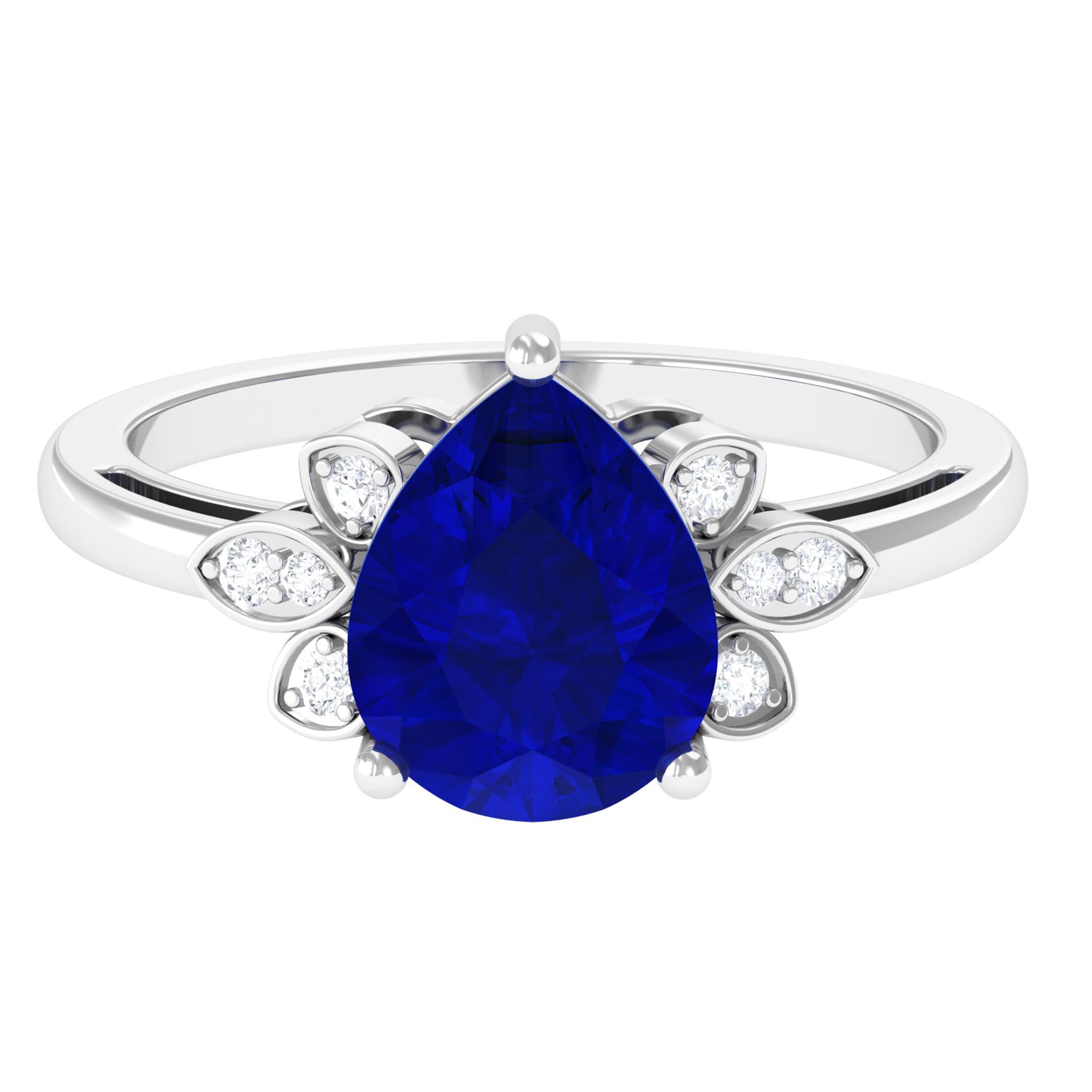 Vibrant Grown Labs-Nature Inspired Lab Grown Blue Sapphire Solitaire Engagement Ring with Accent