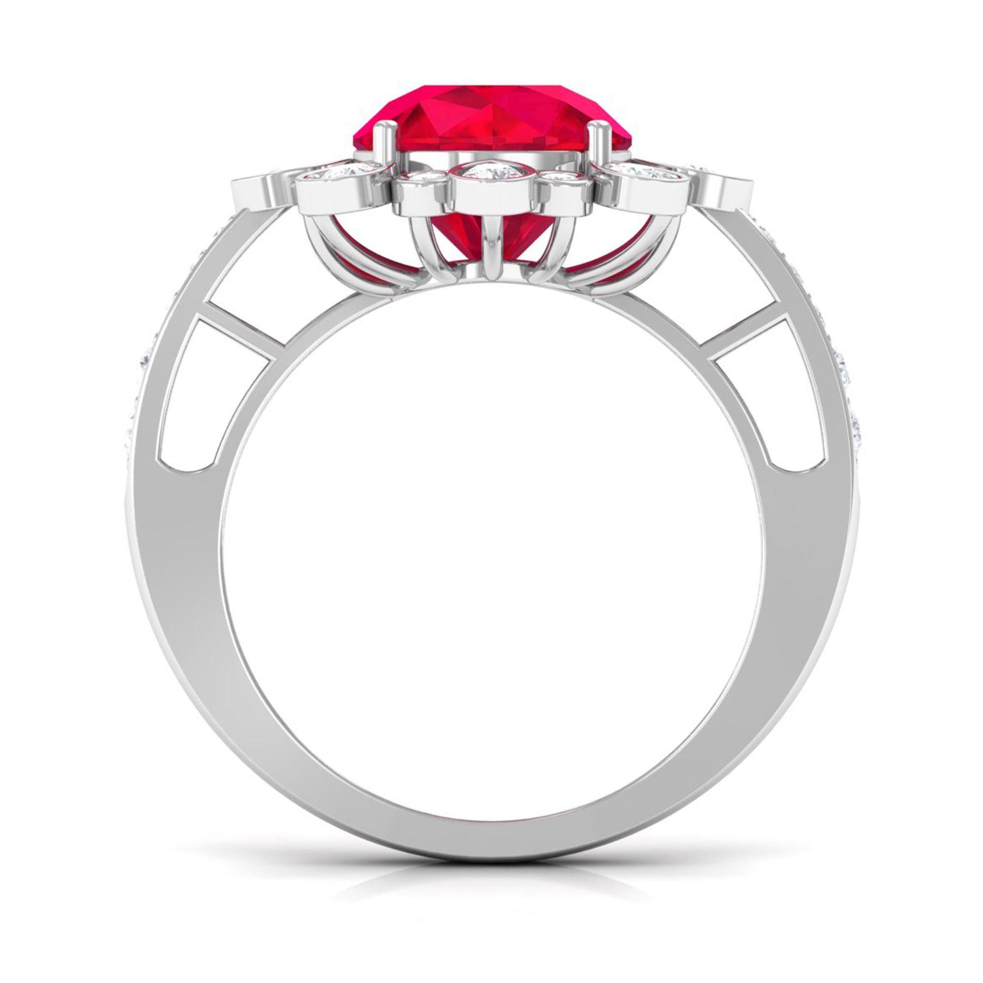 Vibrant Grown Labs-Lab Grown Ruby Vintage Engagement Ring with Lab Grown Diamond